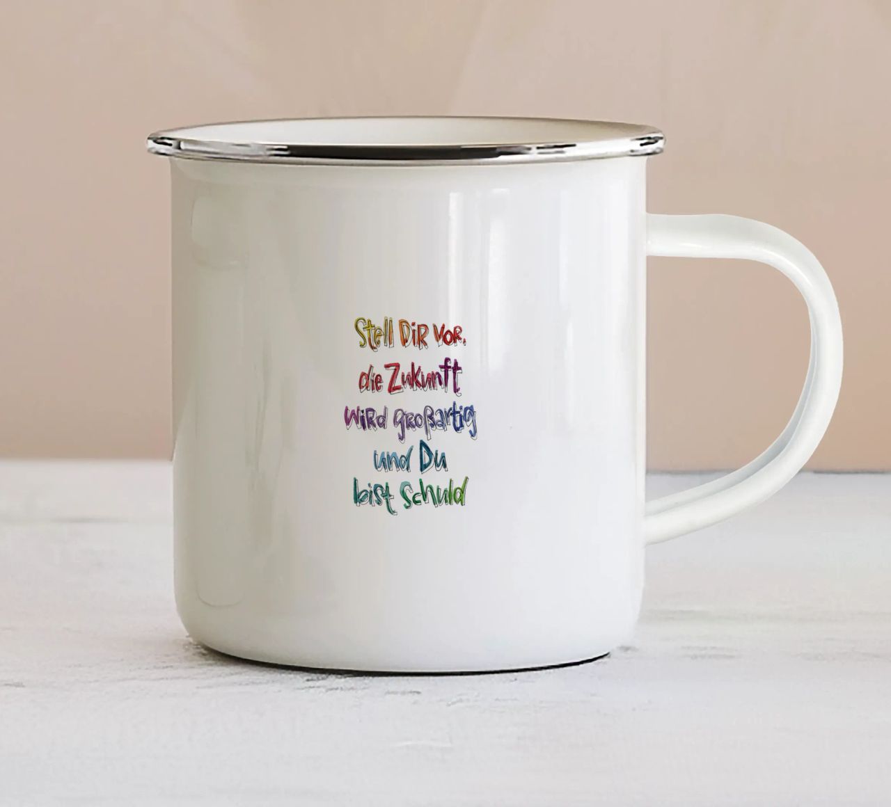 Zukunft Regenbogen tazza in smalto da Brushmeetspaper