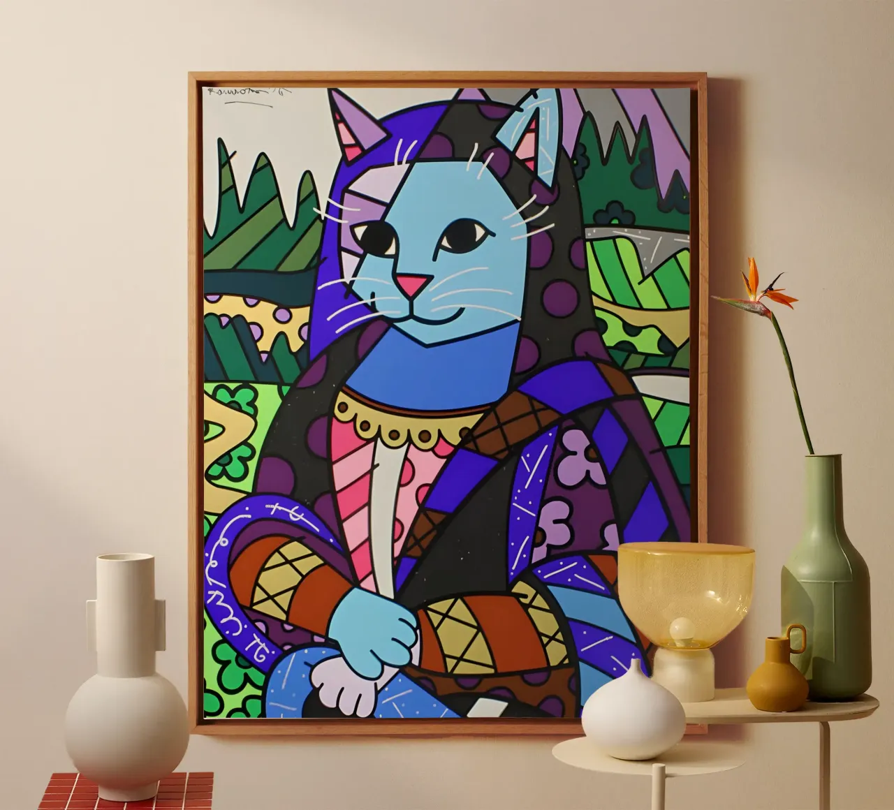 Catmona ROmero Britto tela con Cornice a cassetta da Perdana shop