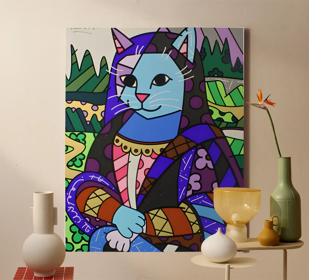 Catmona ROmero Britto tela con Cornice a cassetta da Perdana shop