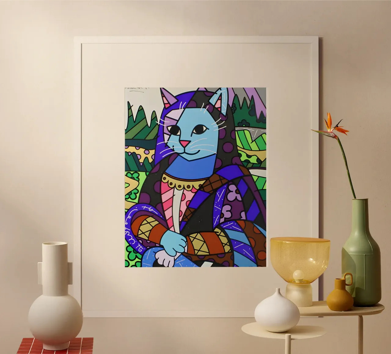 Catmona ROmero Britto poster con telaio in alluminio da Perdana shop