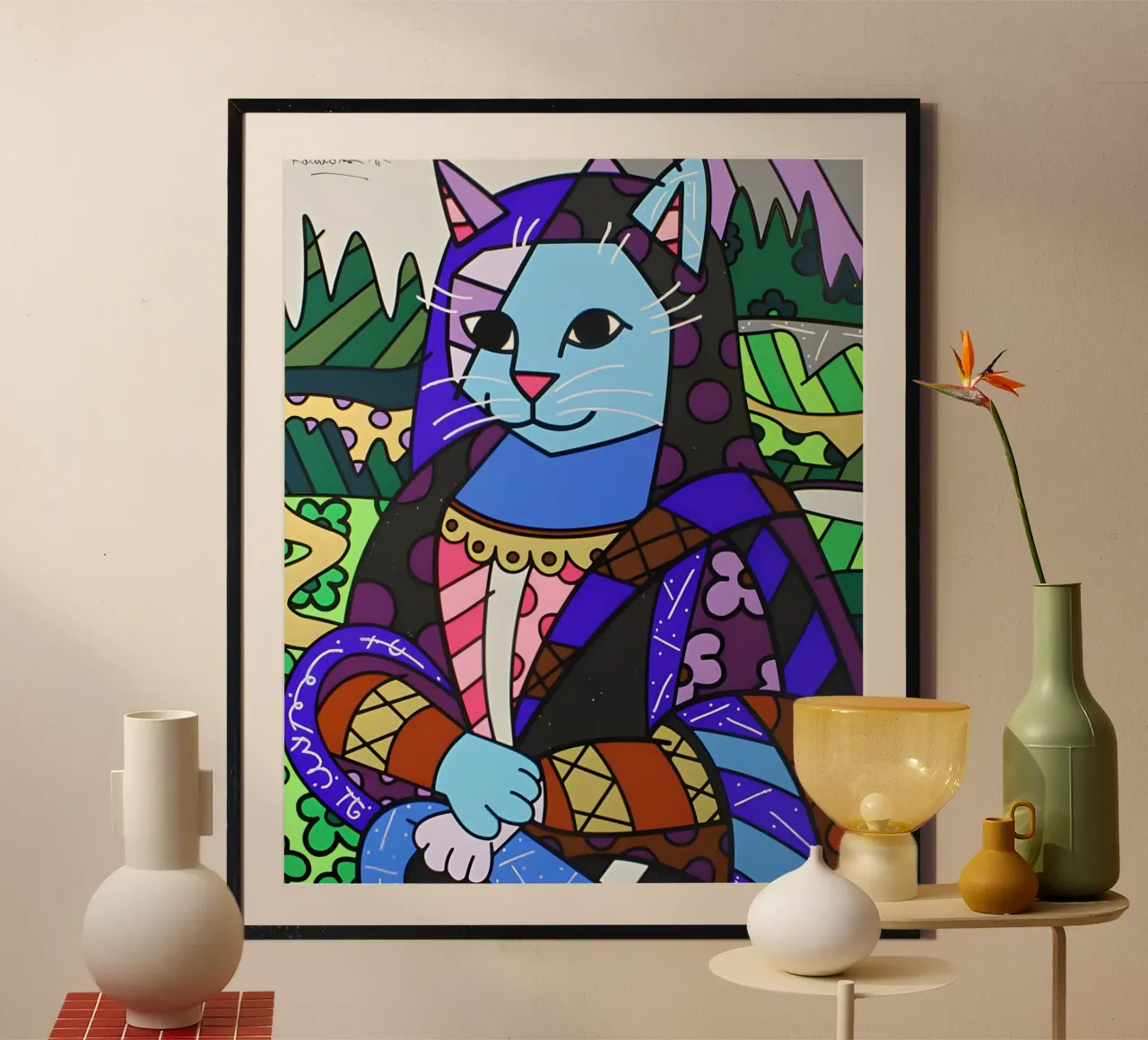 Catmona ROmero Britto poster con telaio in alluminio da Perdana shop