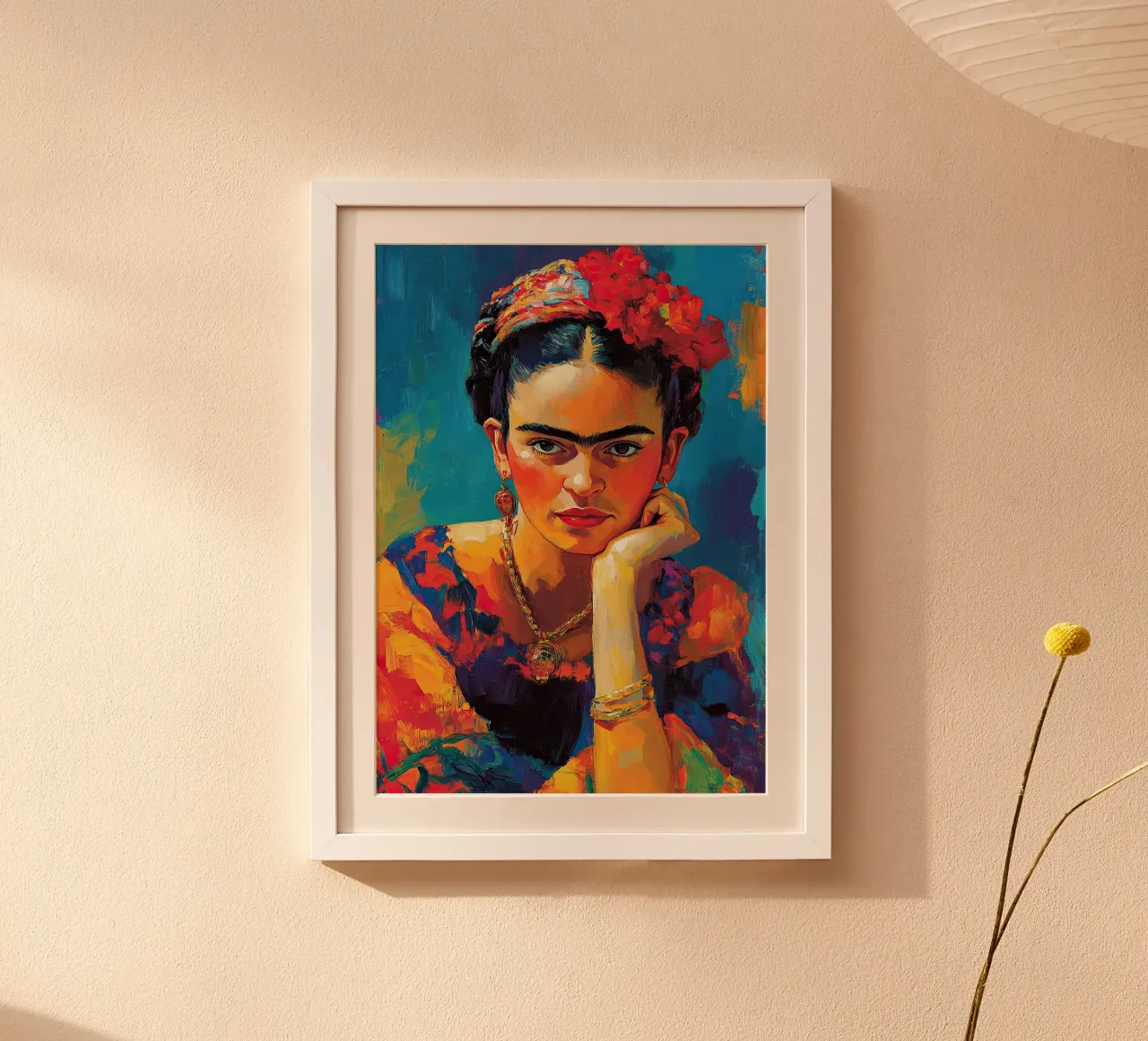 Frida Kahlo - Il calore dell'amore poster con telaio in alluminio da Fantasias Florales