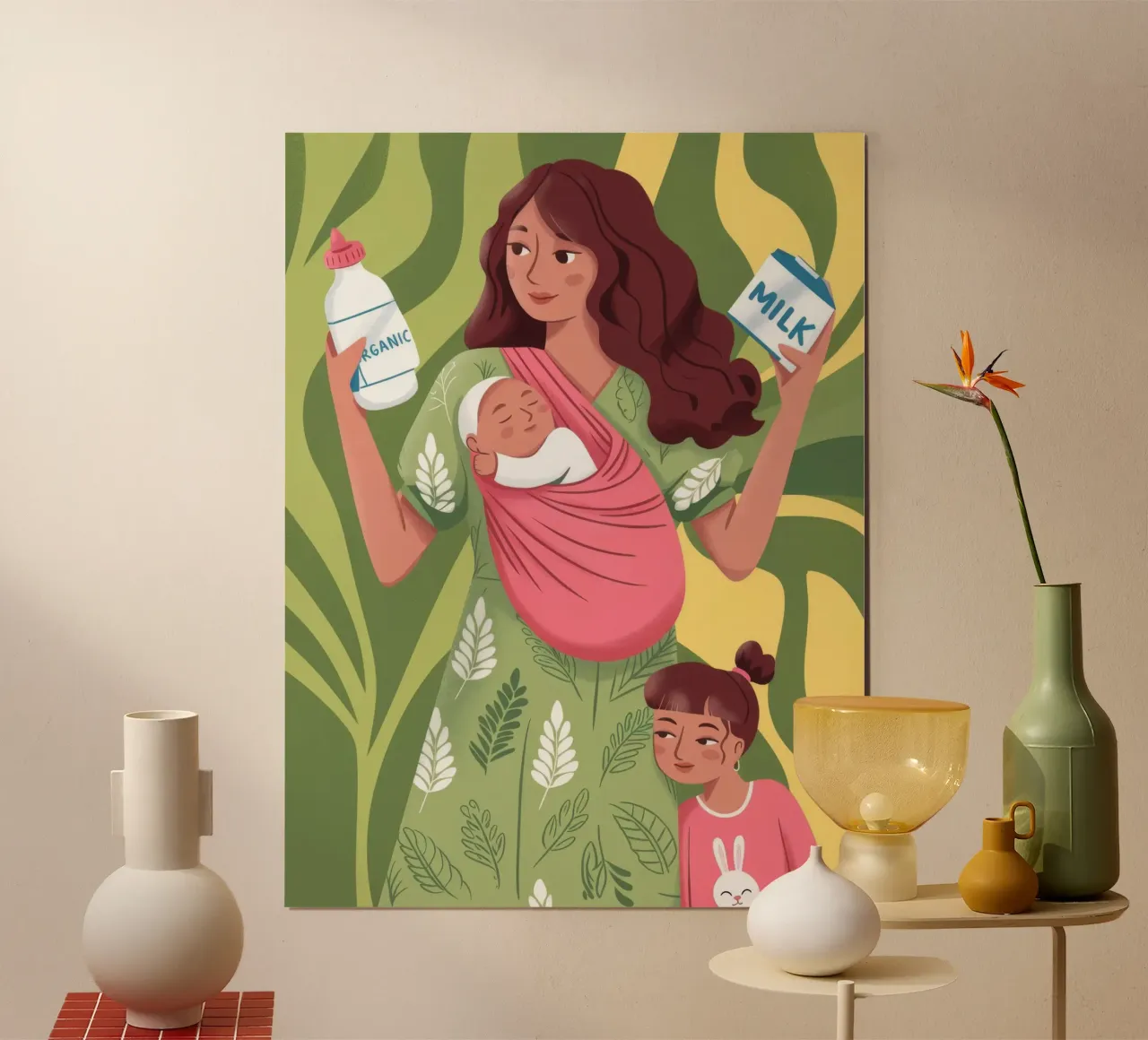 Beatitudine materna nella giungla poster con telaio in legno da Prism Palette