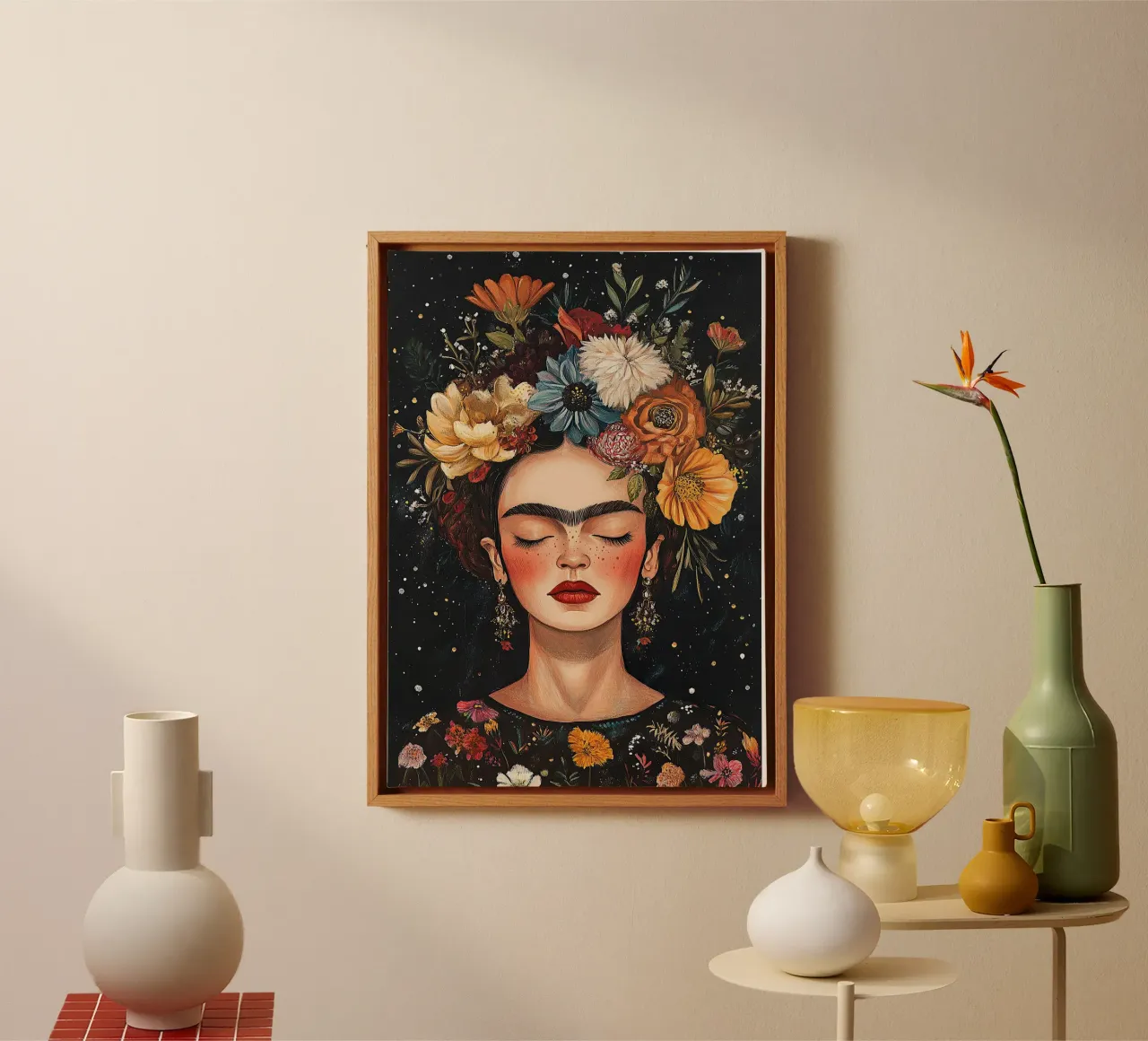Frida Kahlo - The power of change canvas with Floater frame by Fantasias Florales