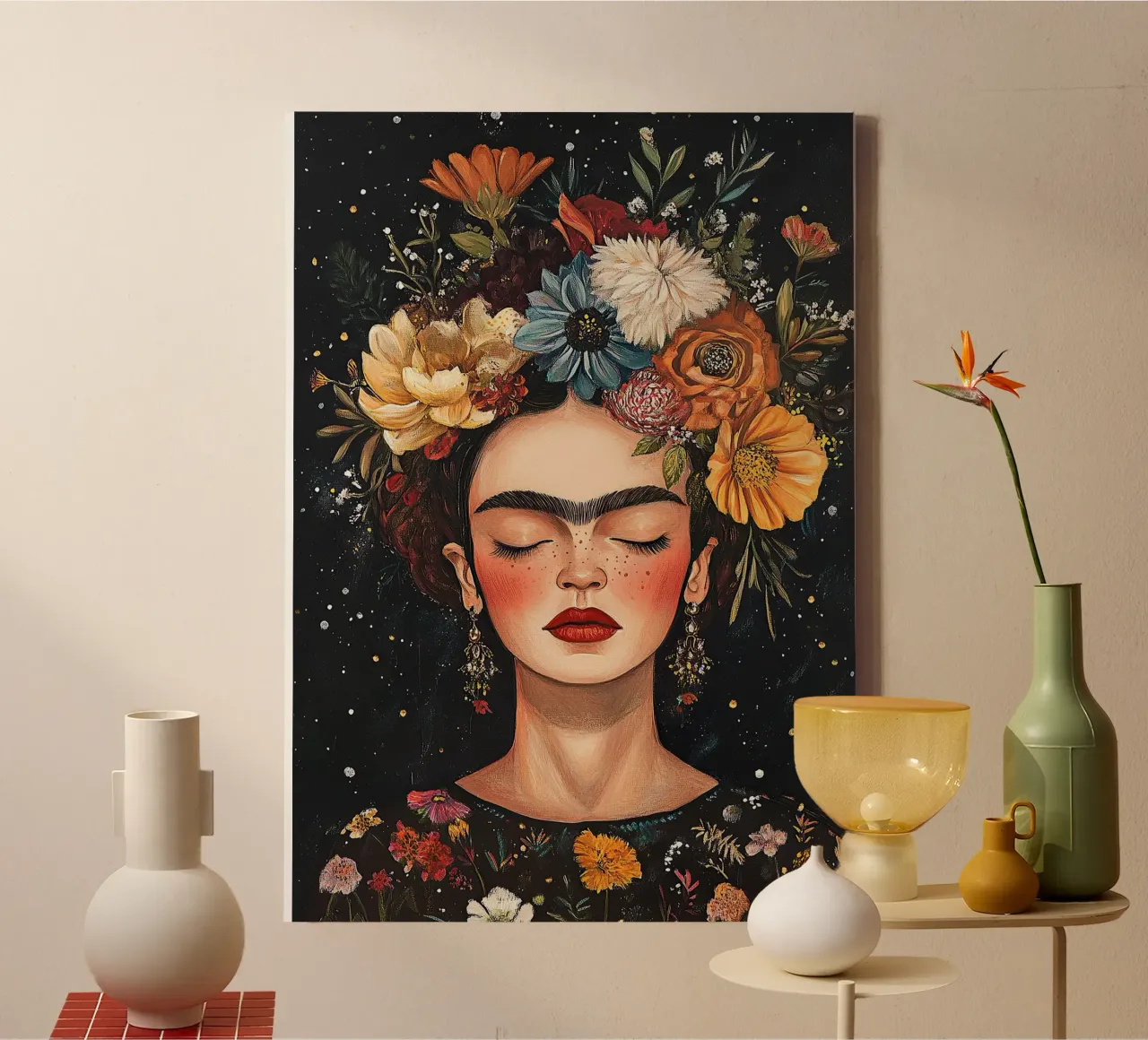 Frida Kahlo - The power of change canvas with Floater frame by Fantasias Florales