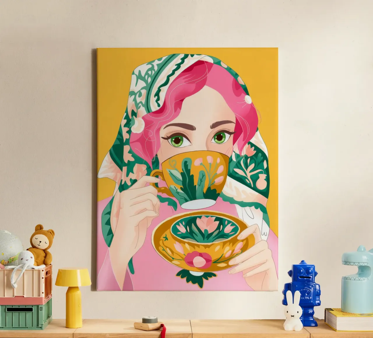 Cultureel theeritueel canvas met Baklijst van Prism Palette