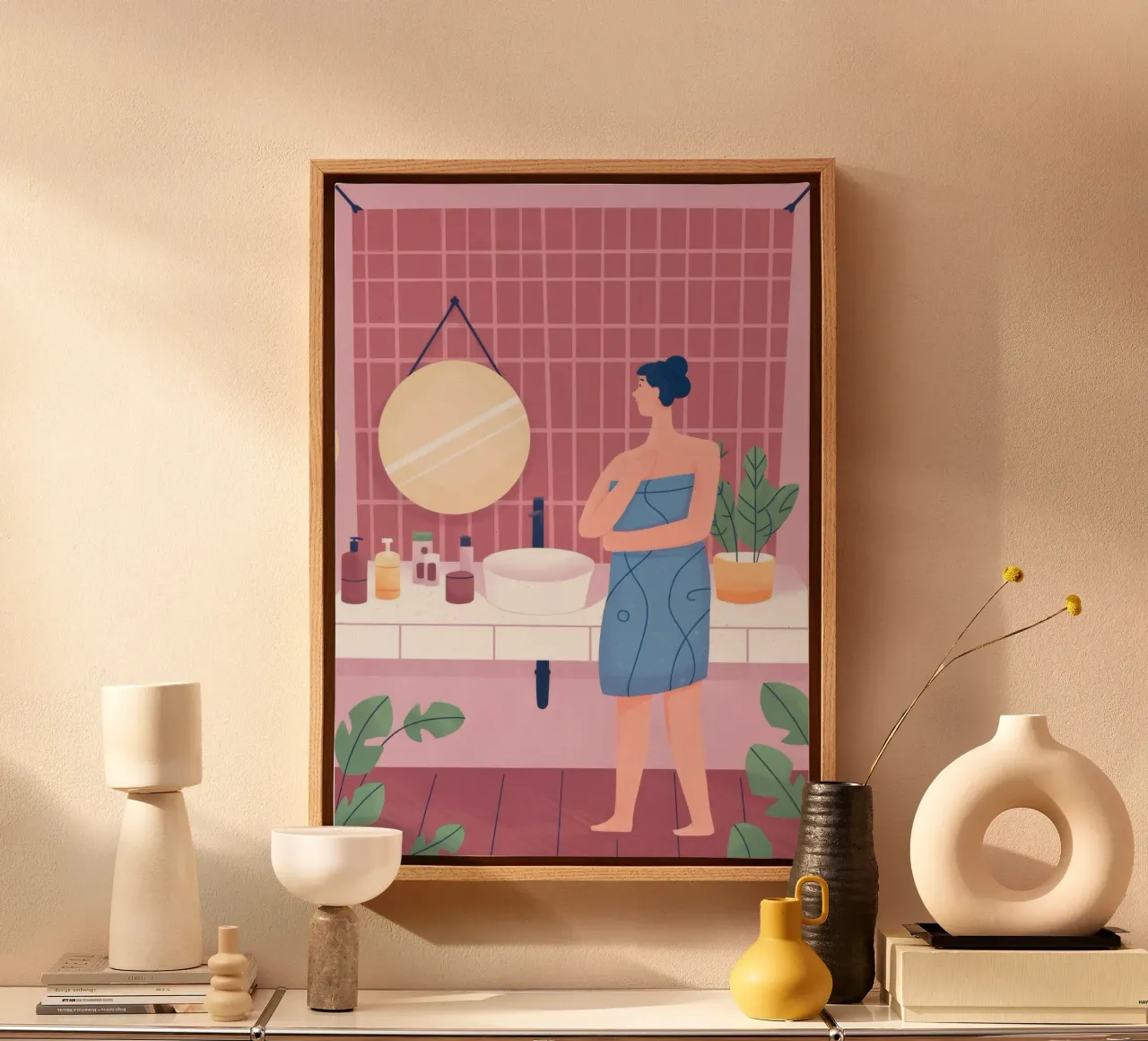 Momento del bagno riflessivo tela con Cornice a cassetta da Prism Palette
