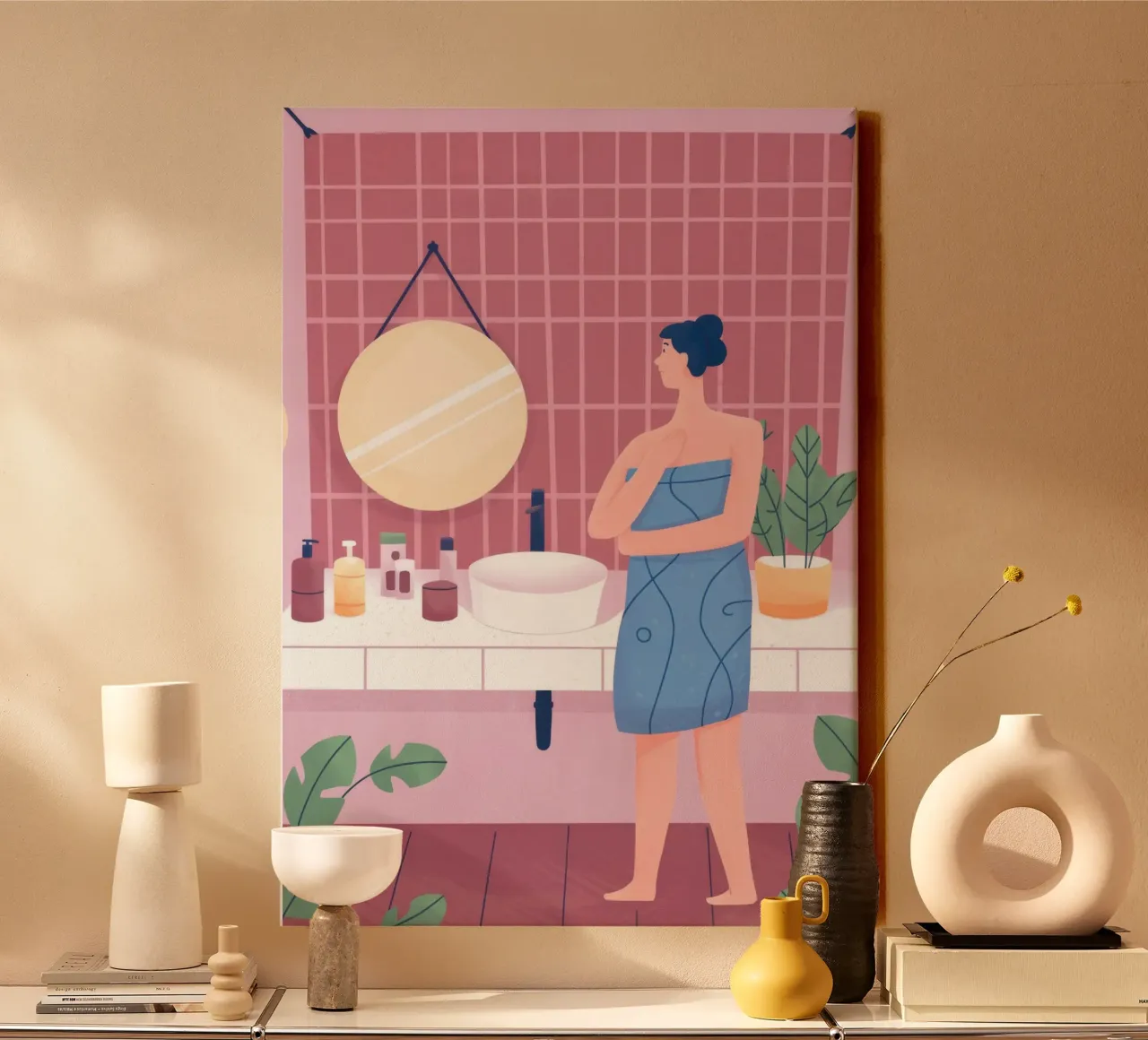 Momento del bagno riflessivo tela con Cornice a cassetta da Prism Palette