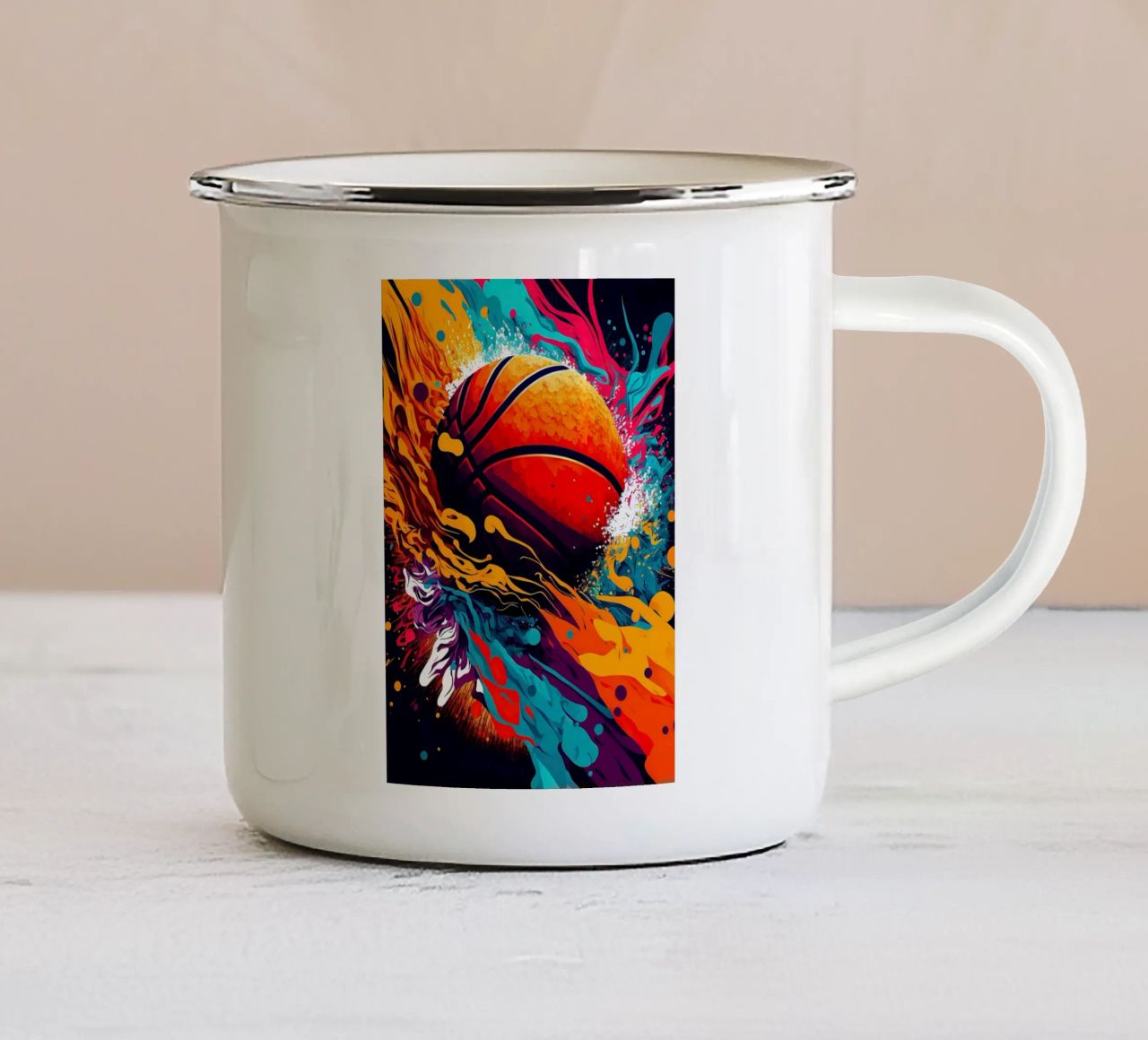 basket con schizzi tazza in smalto da Adriano