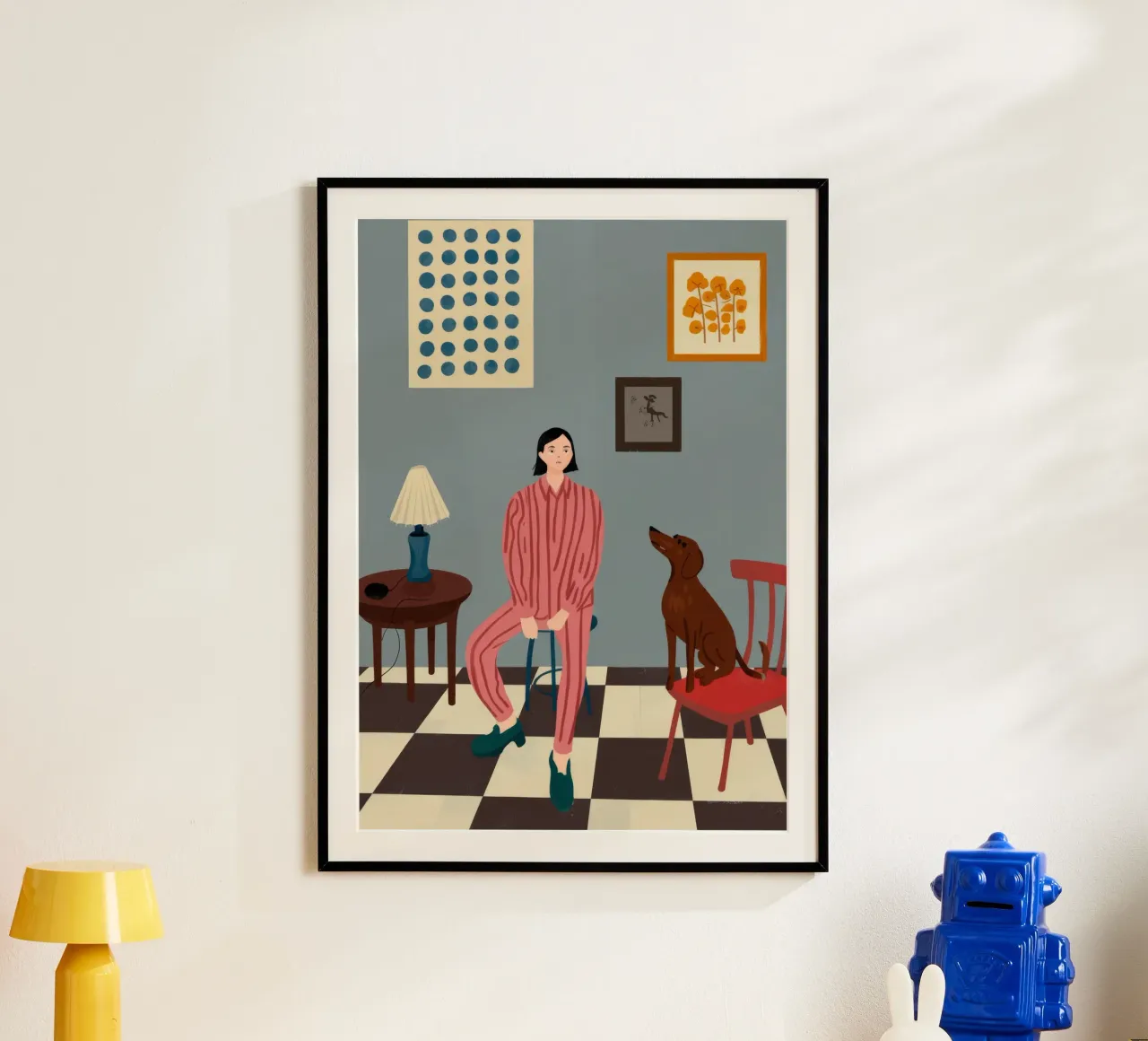 Scena domestica moderna poster con telaio in legno da Prism Palette