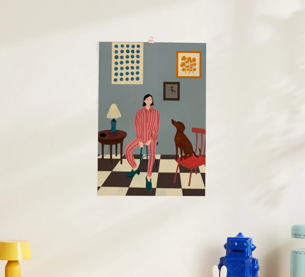 Scena domestica moderna poster con telaio in legno da Prism Palette