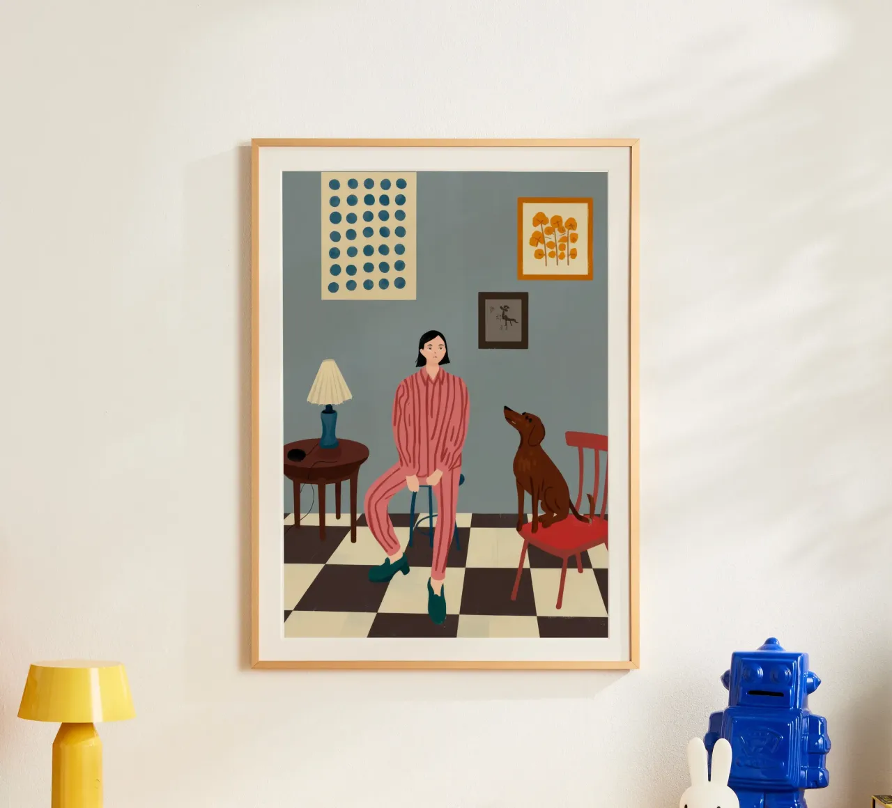 Scena domestica moderna poster con telaio in legno da Prism Palette