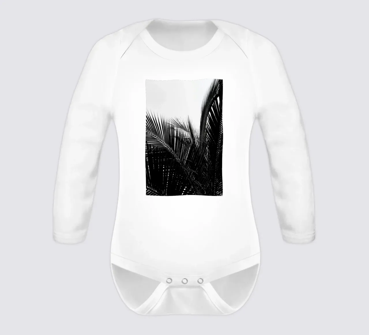 Monochrome Palm long-sleeve baby romper by Flora & Fauna