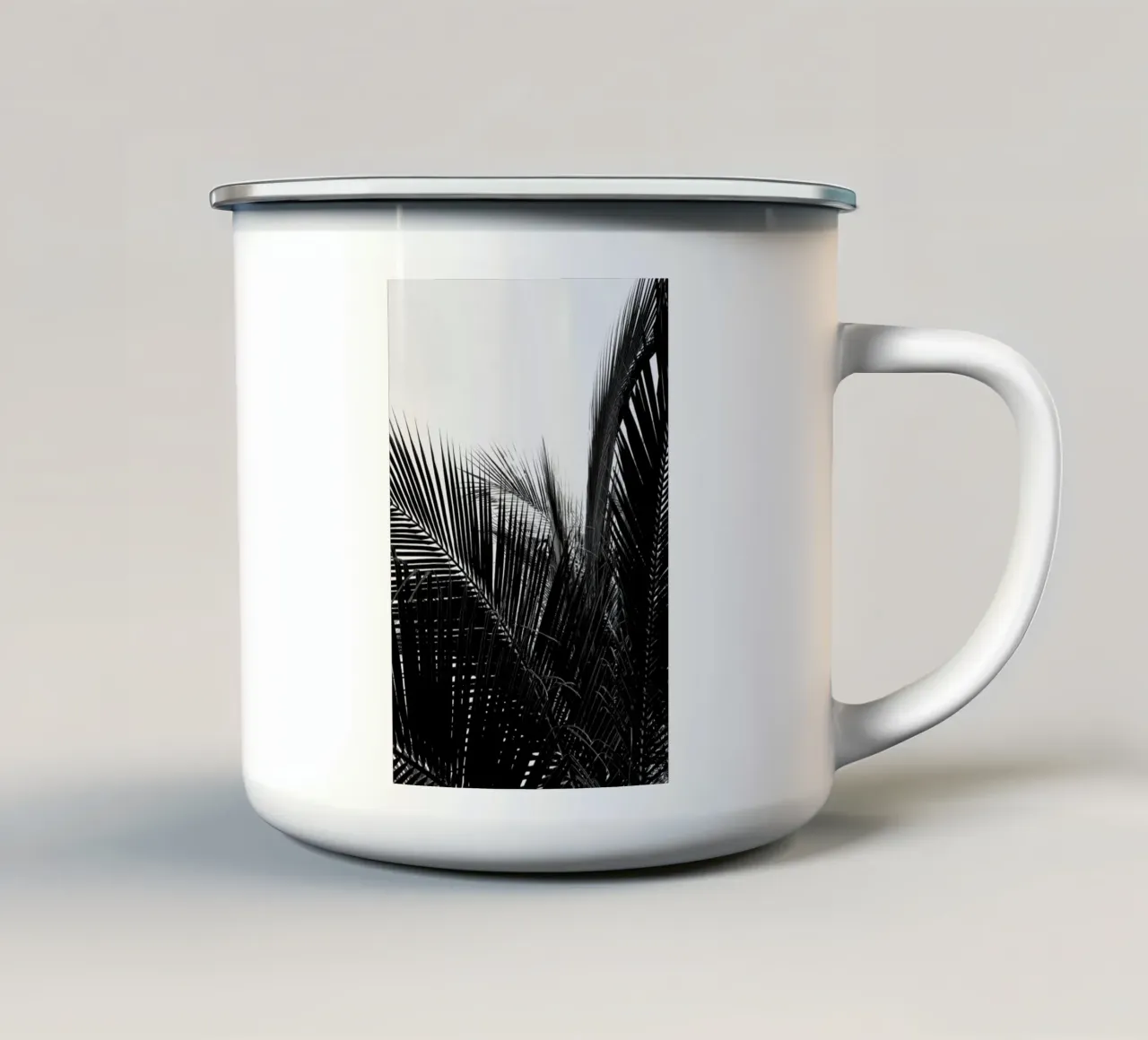 Monochrome Palm enamel mug by Flora & Fauna