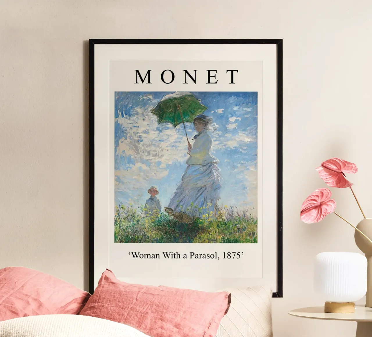 Claude Monet - Woman with a Parasol, 1875 poster con telaio in alluminio da Trending Art Company