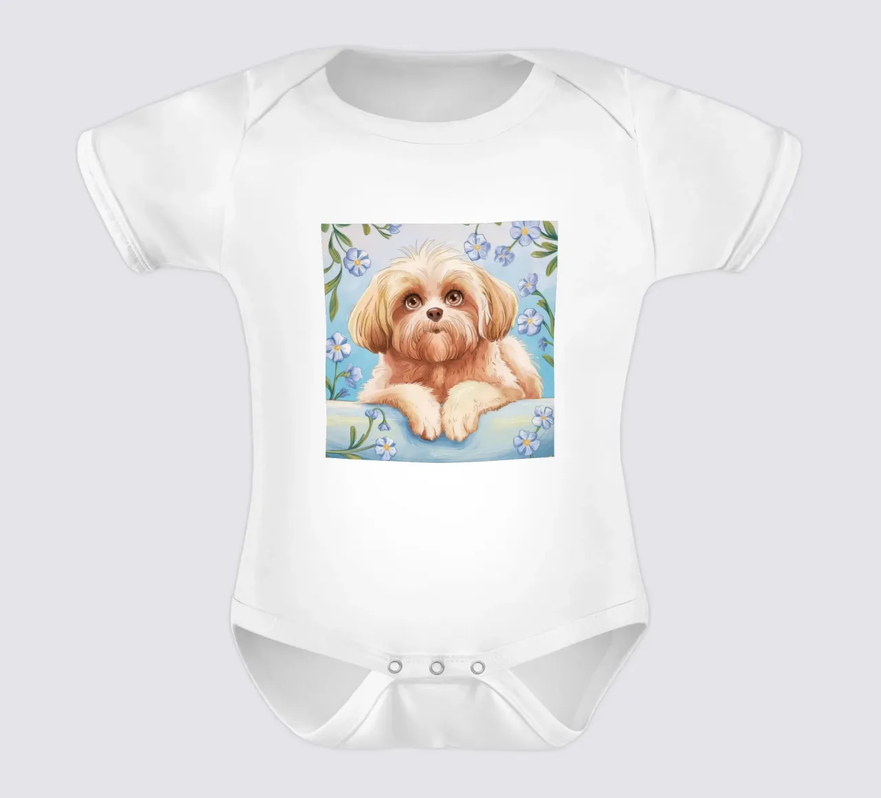 Cucciolo floreale body neonato maniche corte da Timeless Huse