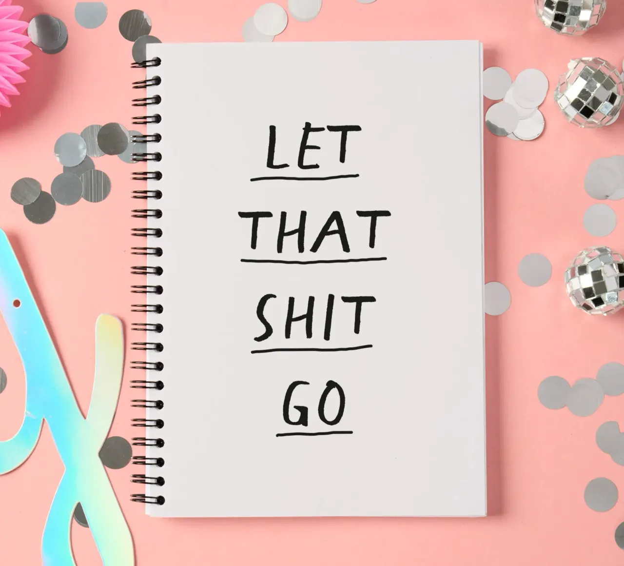 Let That Shit Go Black and White Typography Print spiral notebook by THE MOTIVATED TYPE