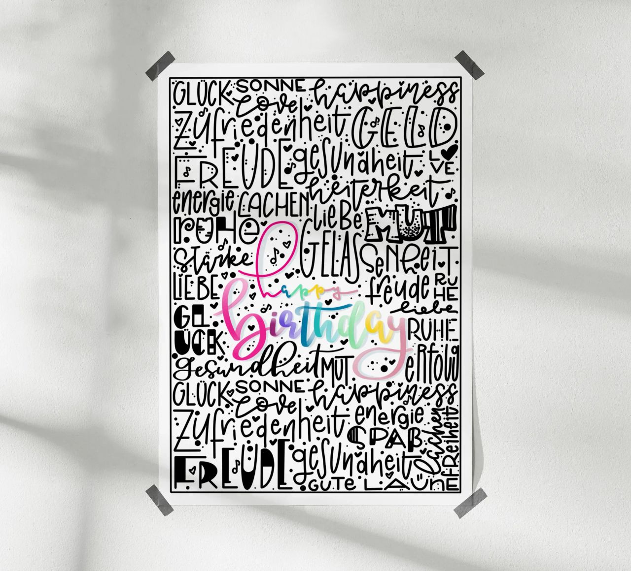Poster Happy Birthday – Handlettering Print Regenbogenfarben Poster von LIMITED EDITION LETTERS