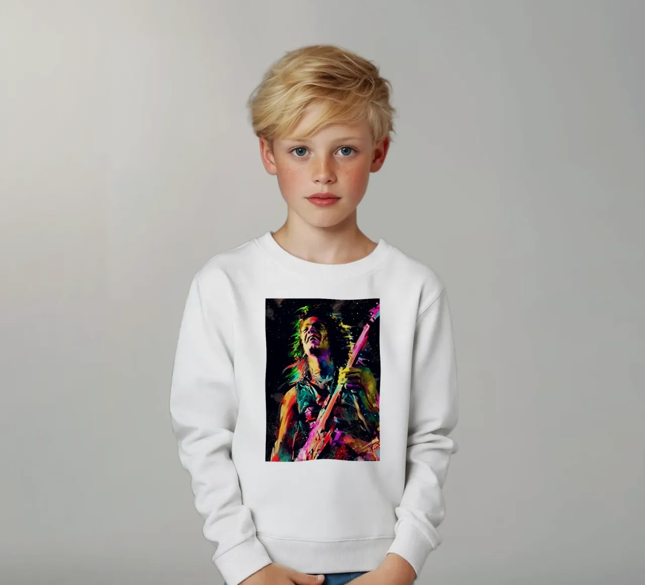 Eddie Van Halen astratto colorato pop art felpa bambino da Hantamrata