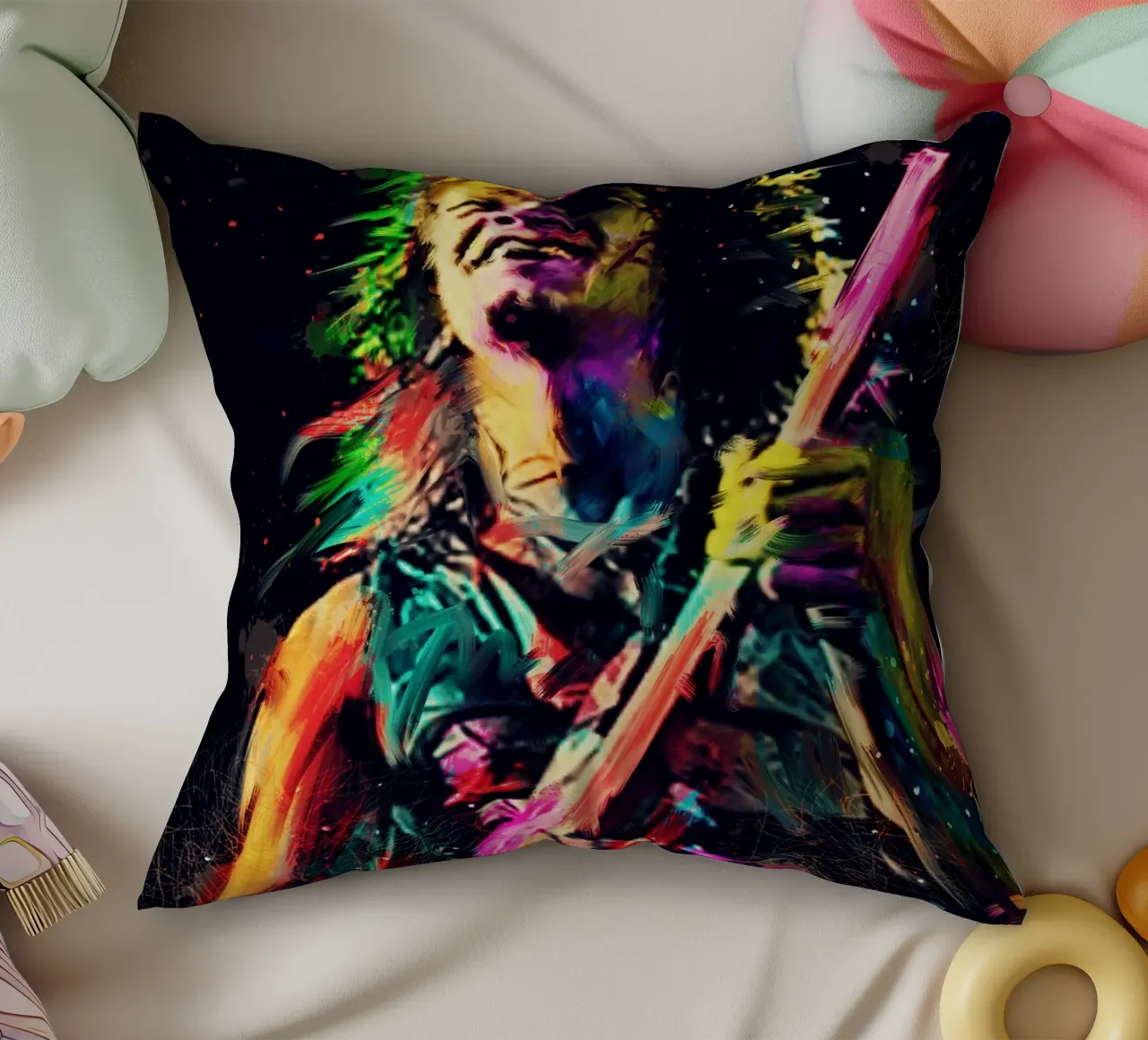 Eddie Van Halen astratto colorato pop art cuscino da Hantamrata