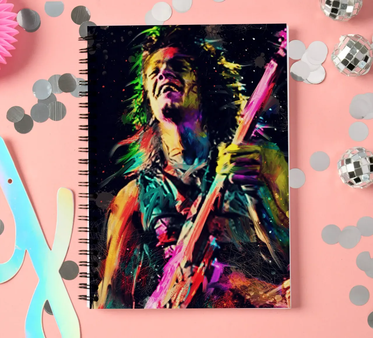 Eddie Van Halen abstrakte bunte Pop-Art Ringbuch von Hantamrata