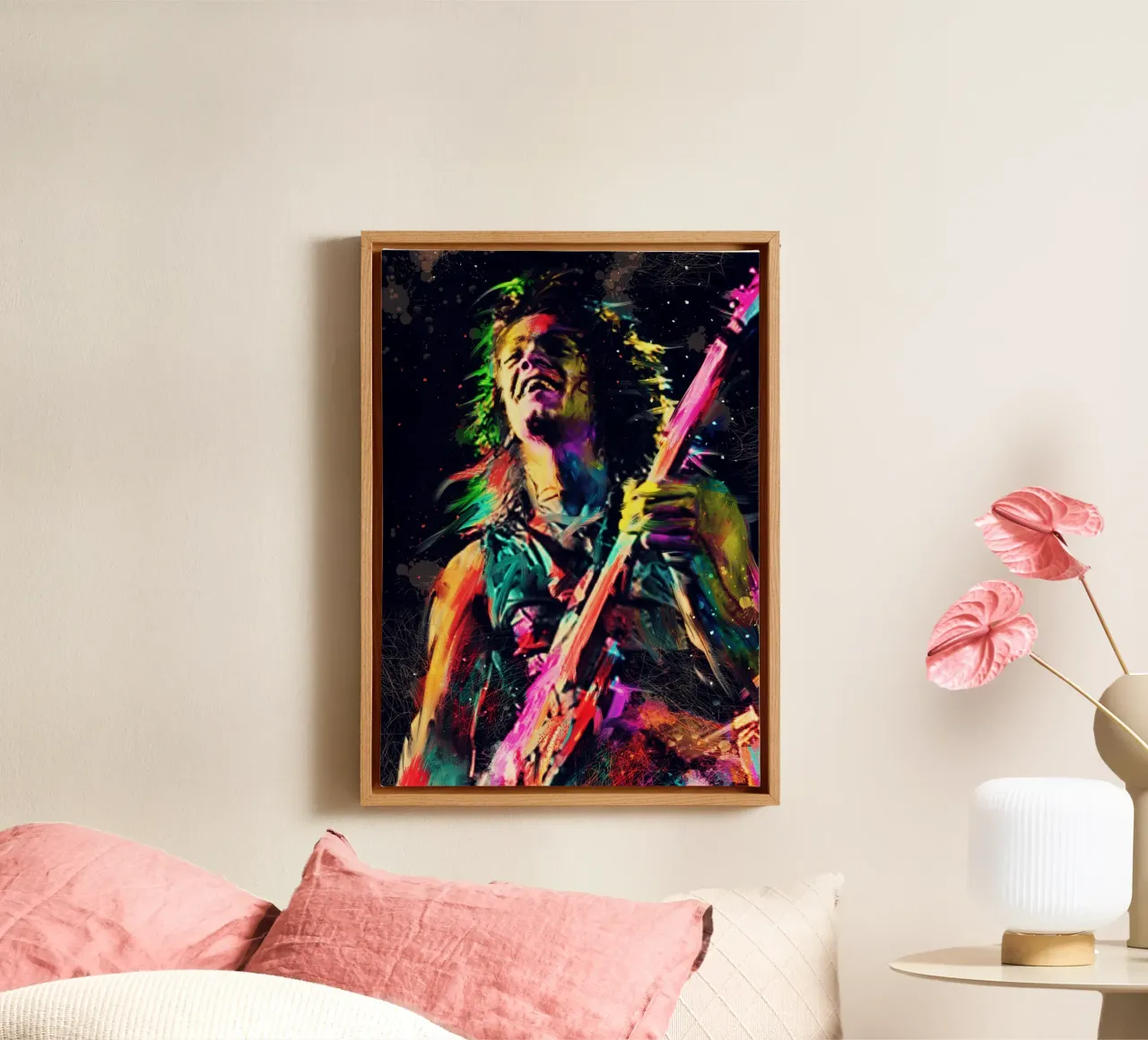 Eddie Van Halen abstract colorful pop art canvas with Floater frame by Hantamrata