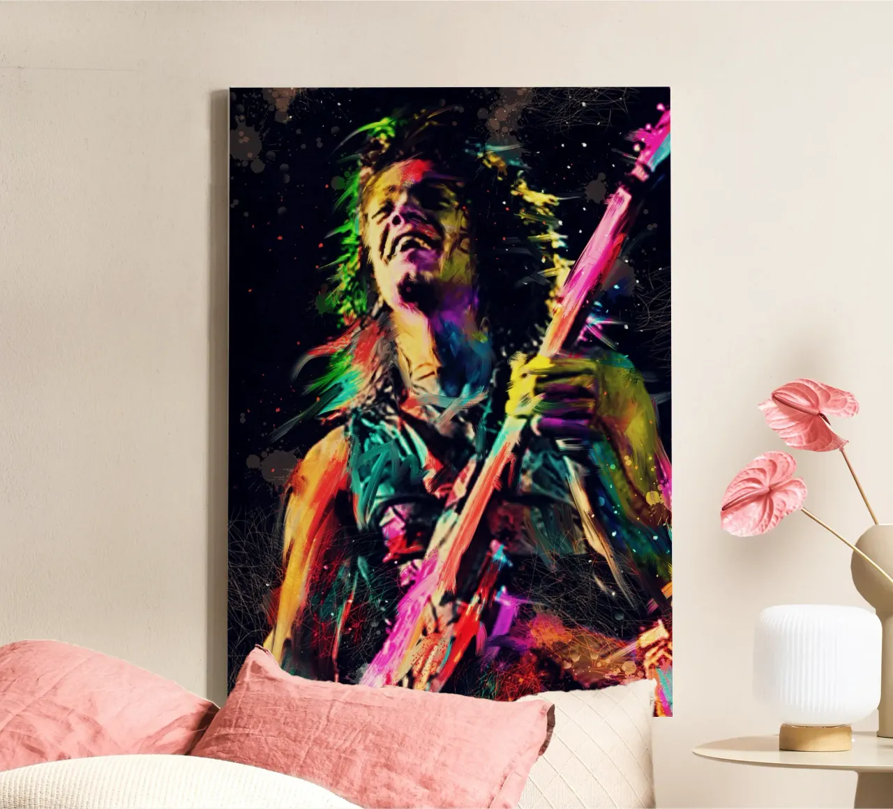 Eddie Van Halen abstract colorful pop art canvas with Floater frame by Hantamrata