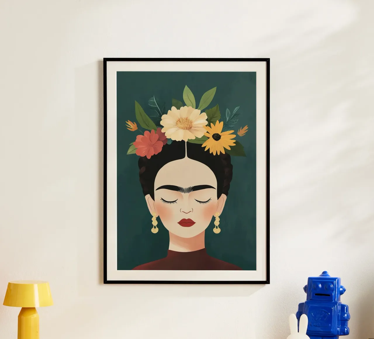 Frida Kahlo - Amour inconditionnel poster avec cadre en bois de Fantasias Florales