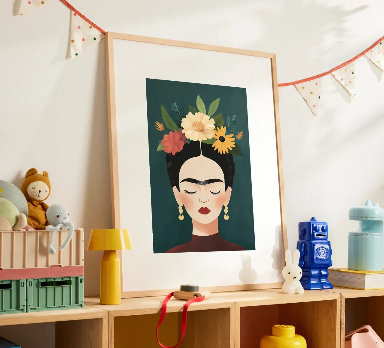 Frida Kahlo - Amour inconditionnel poster avec cadre en bois de Fantasias Florales