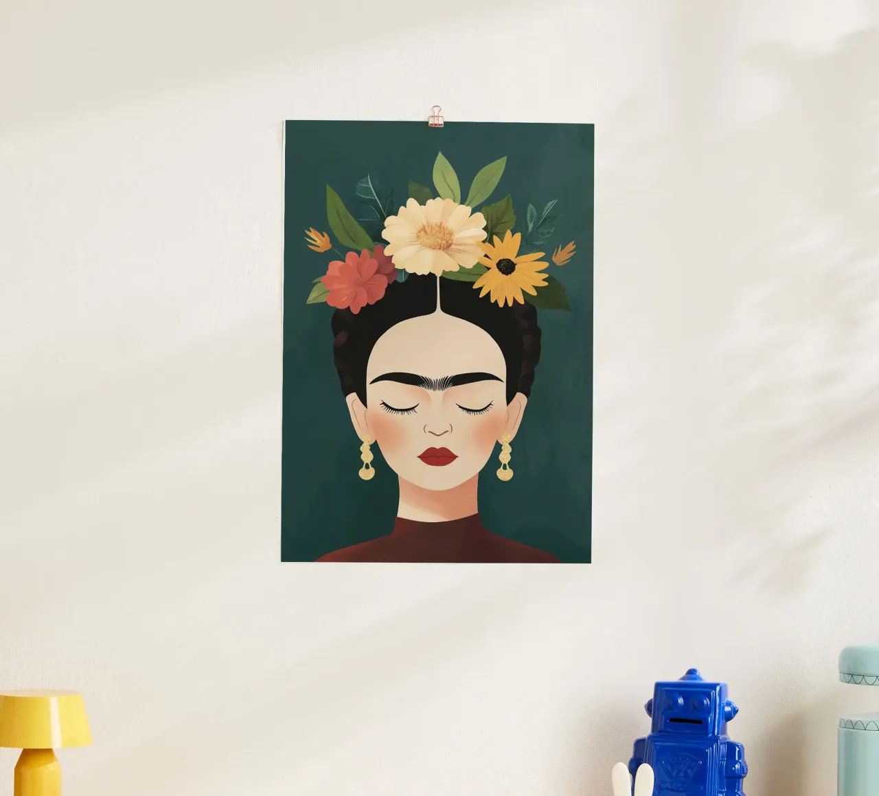 Frida Kahlo - Amour inconditionnel poster avec cadre en bois de Fantasias Florales