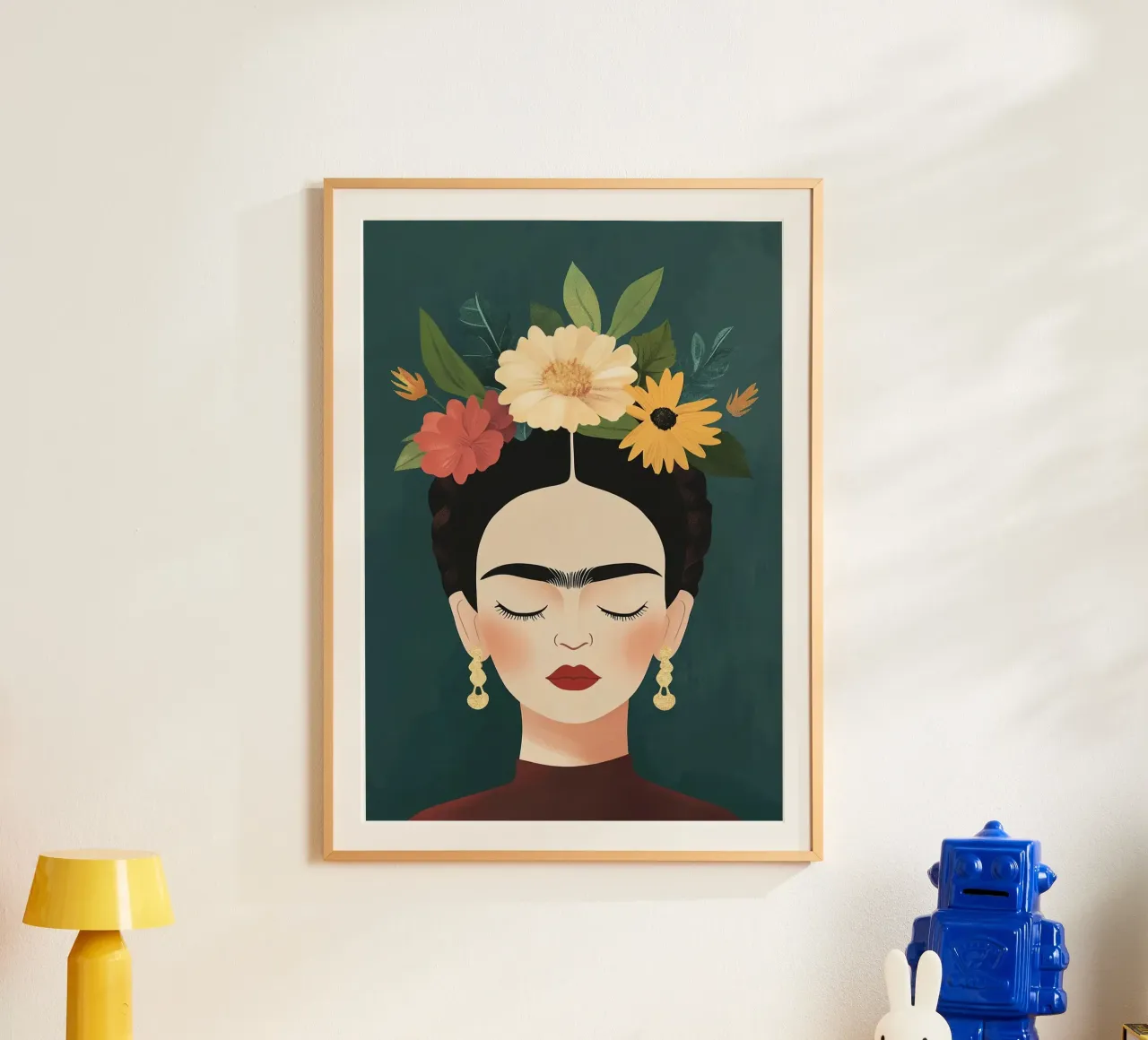 Frida Kahlo - Amour inconditionnel poster avec cadre en bois de Fantasias Florales