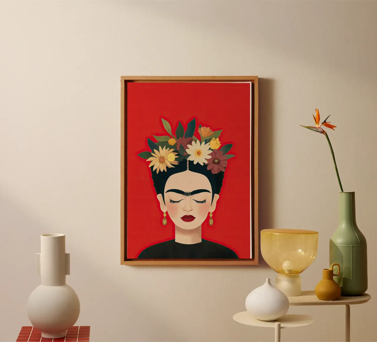 Frida Kahlo - Hou van je uniciteit canvas met Baklijst van Fantasias Florales