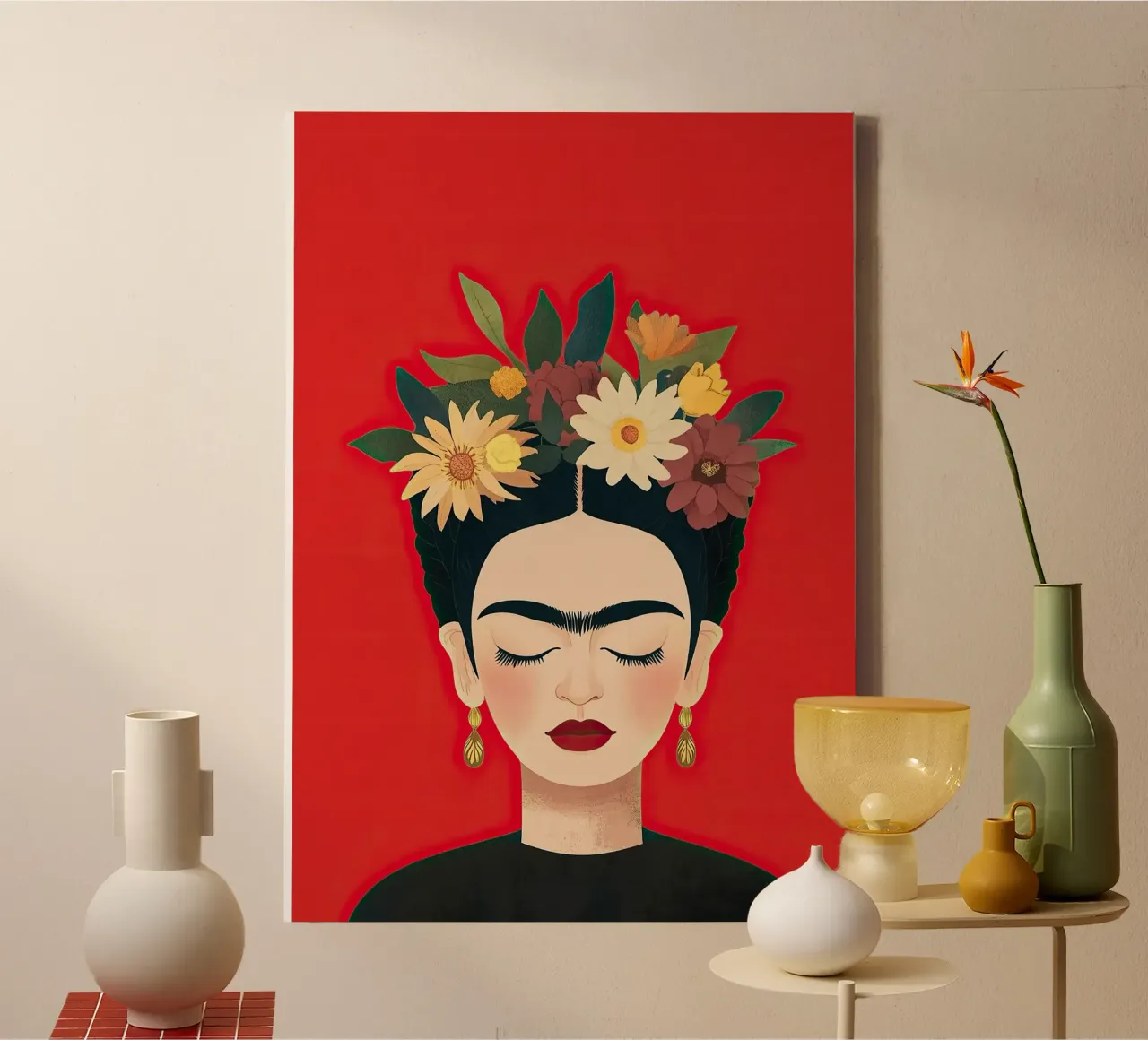 Frida Kahlo - Hou van je uniciteit canvas met Baklijst van Fantasias Florales