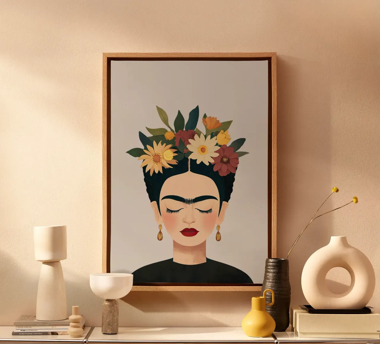 Frida Kahlo - Accept your journey canvas with Floater frame by Fantasias Florales