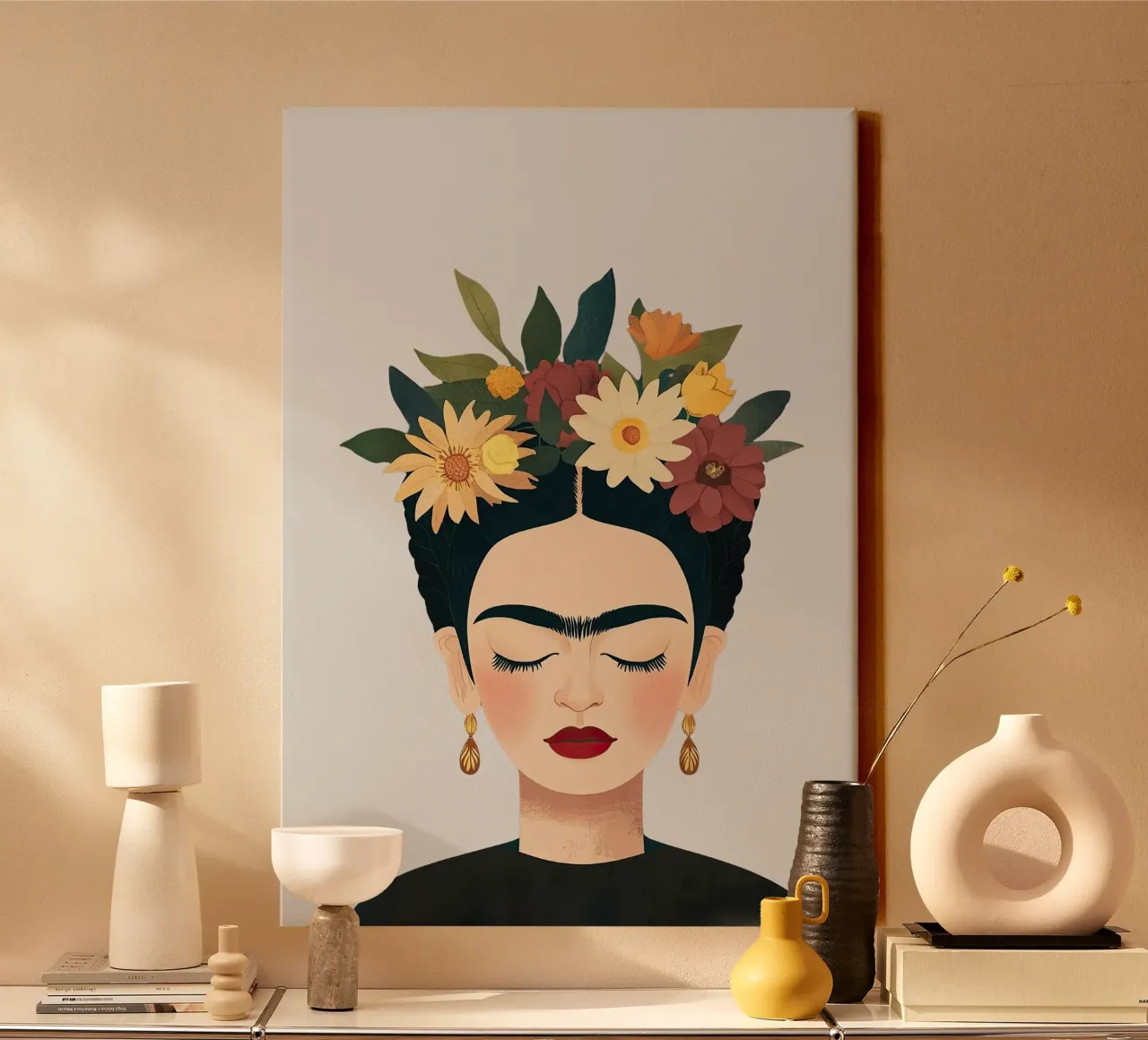 Frida Kahlo - Accept your journey canvas with Floater frame by Fantasias Florales