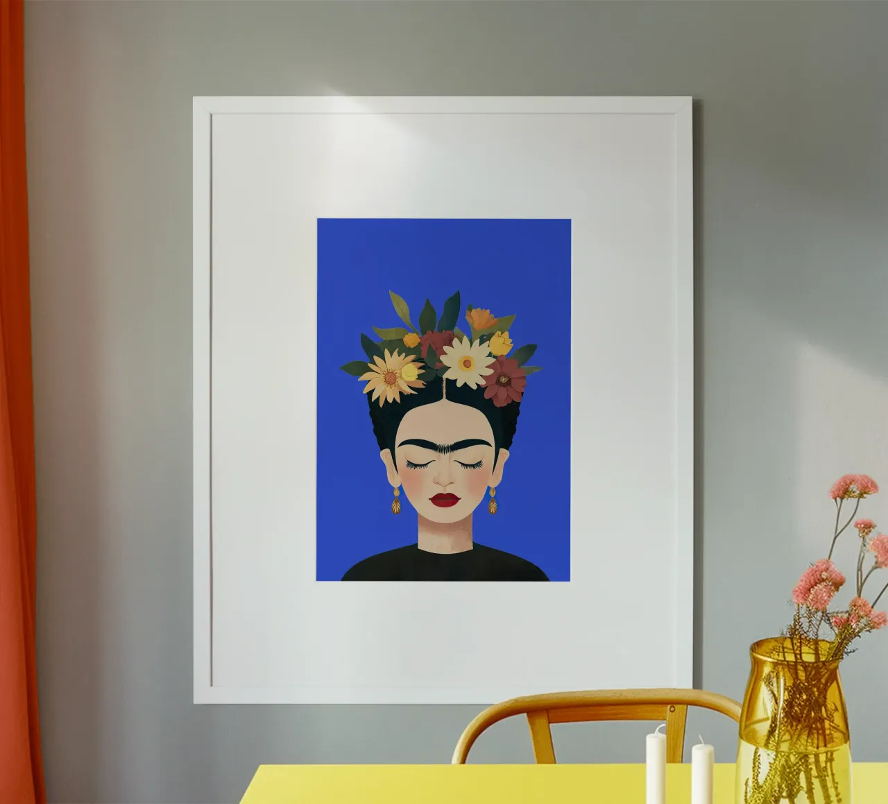 Frida Kahlo - Sois fière de toi poster avec cadre en bois de Fantasias Florales