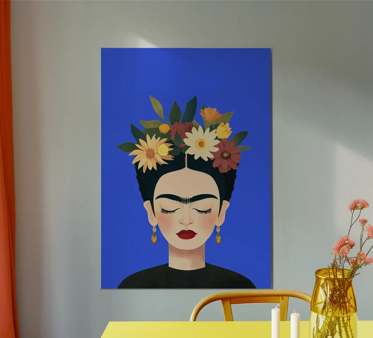 Frida Kahlo - Sois fière de toi poster avec cadre en bois de Fantasias Florales