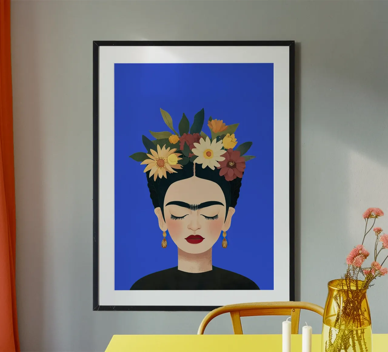 Frida Kahlo - Sois fière de toi poster avec cadre en bois de Fantasias Florales