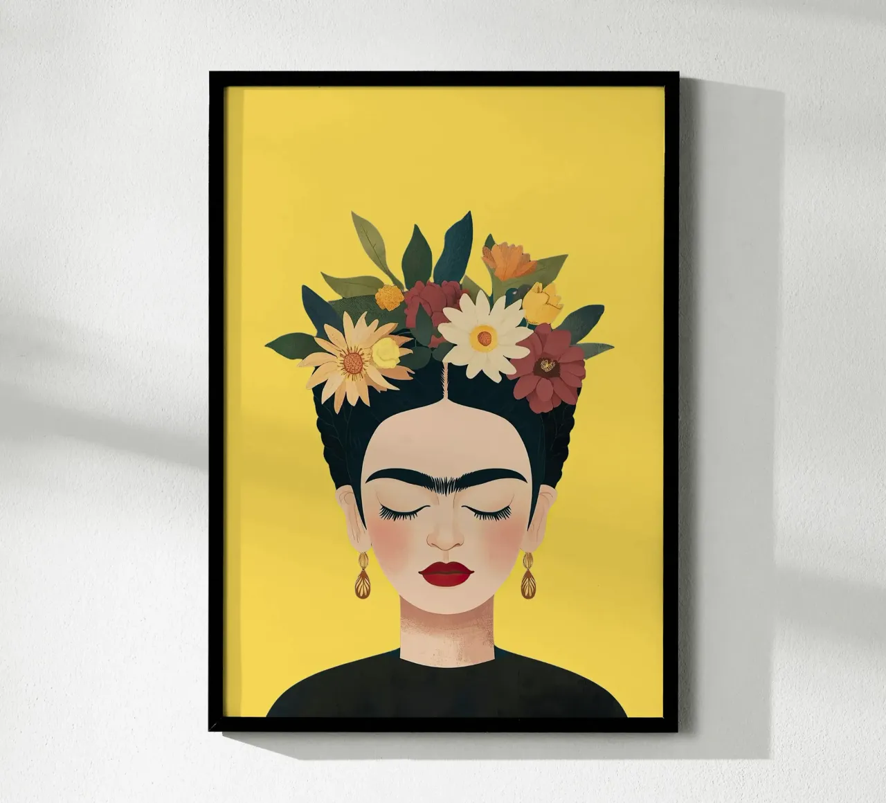 Frida Kahlo - De l'obscurité à la lumière poster avec cadre en bois de Fantasias Florales
