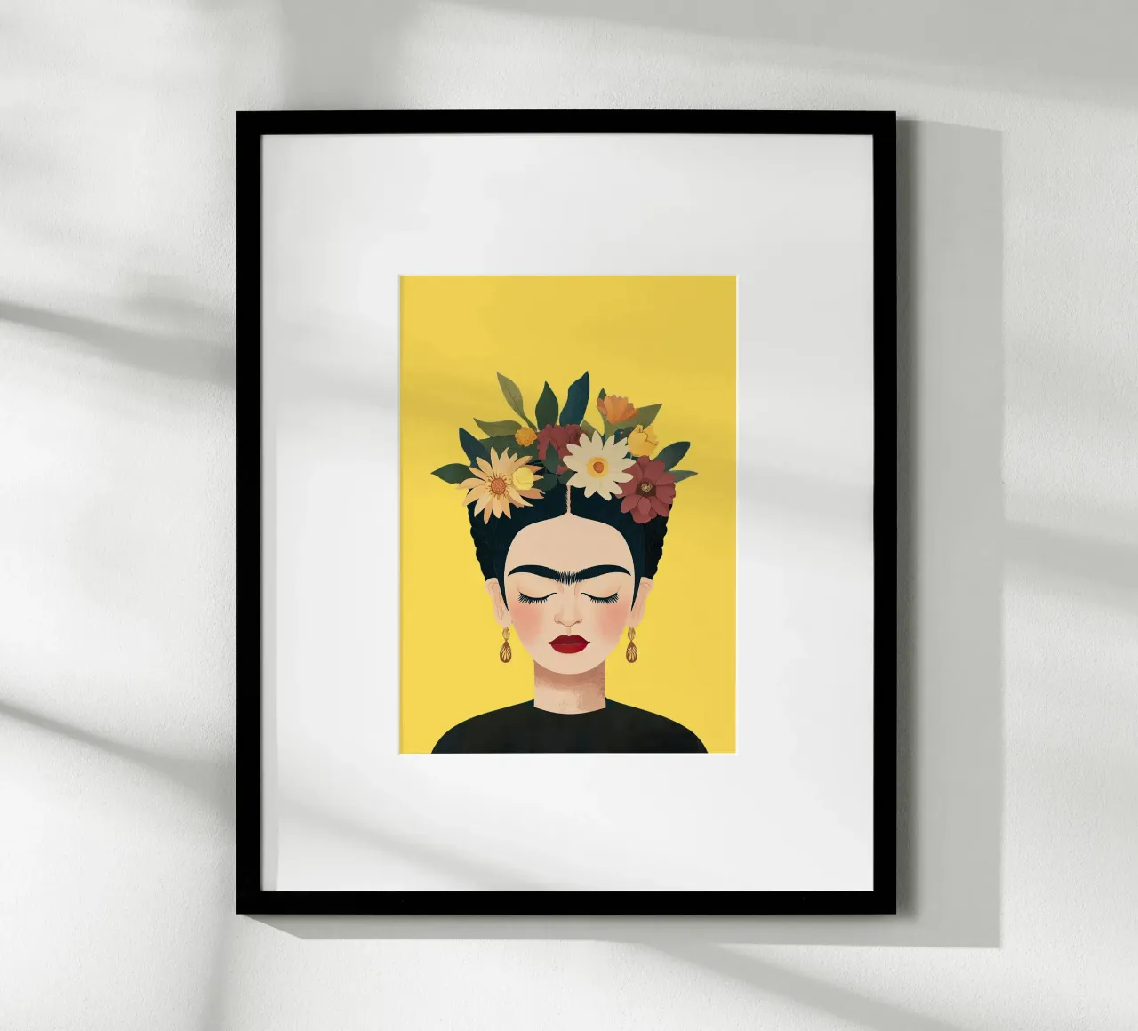 Frida Kahlo - De l'obscurité à la lumière poster avec cadre en bois de Fantasias Florales