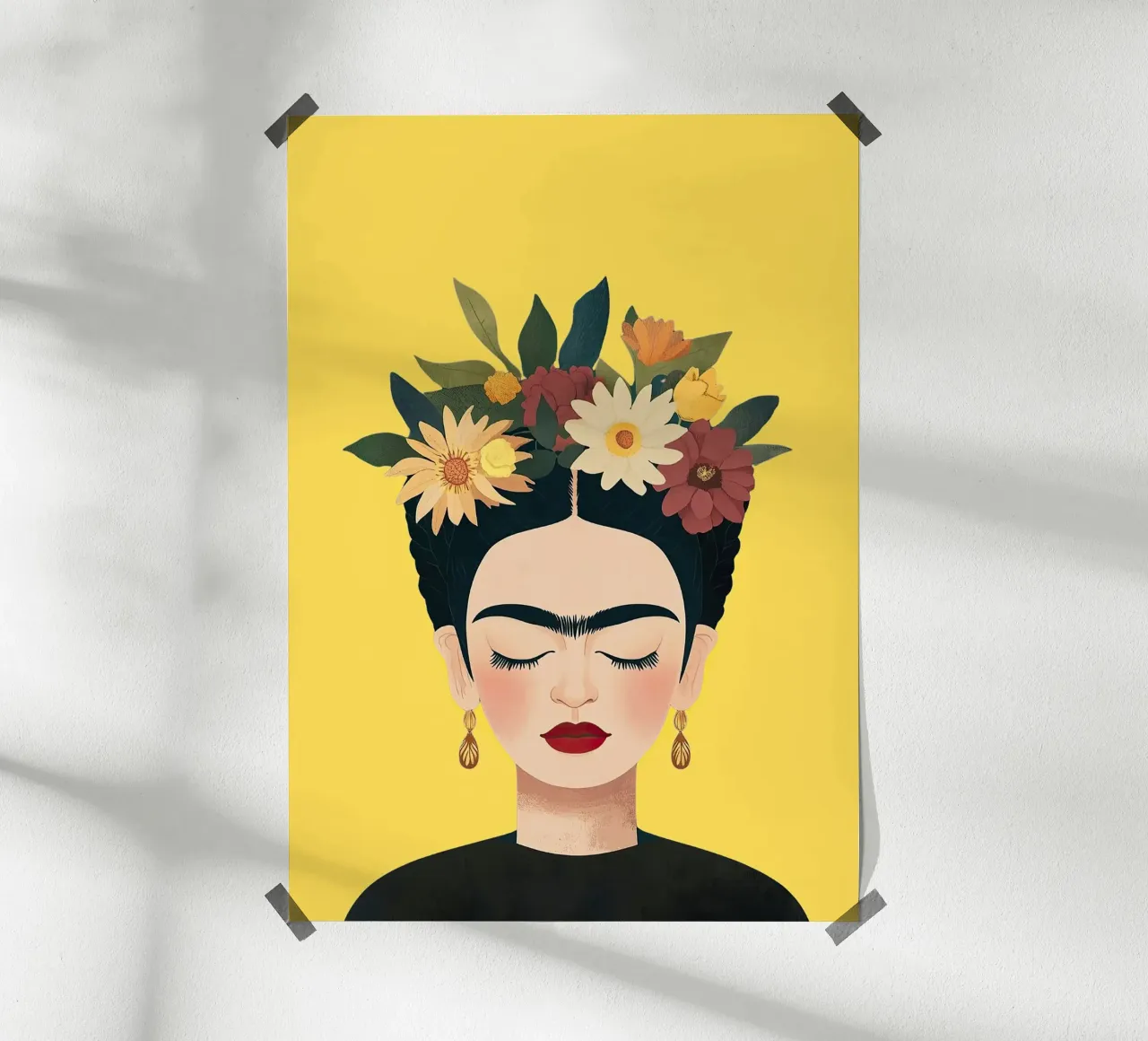 Frida Kahlo - De l'obscurité à la lumière poster avec cadre en bois de Fantasias Florales