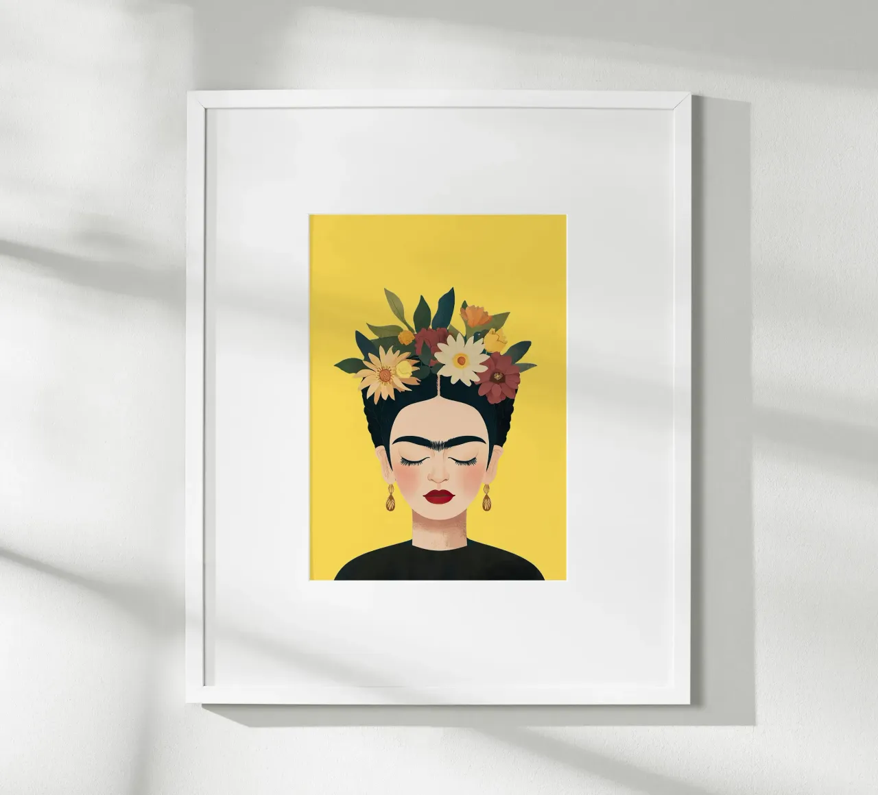 Frida Kahlo - De l'obscurité à la lumière poster avec cadre en bois de Fantasias Florales