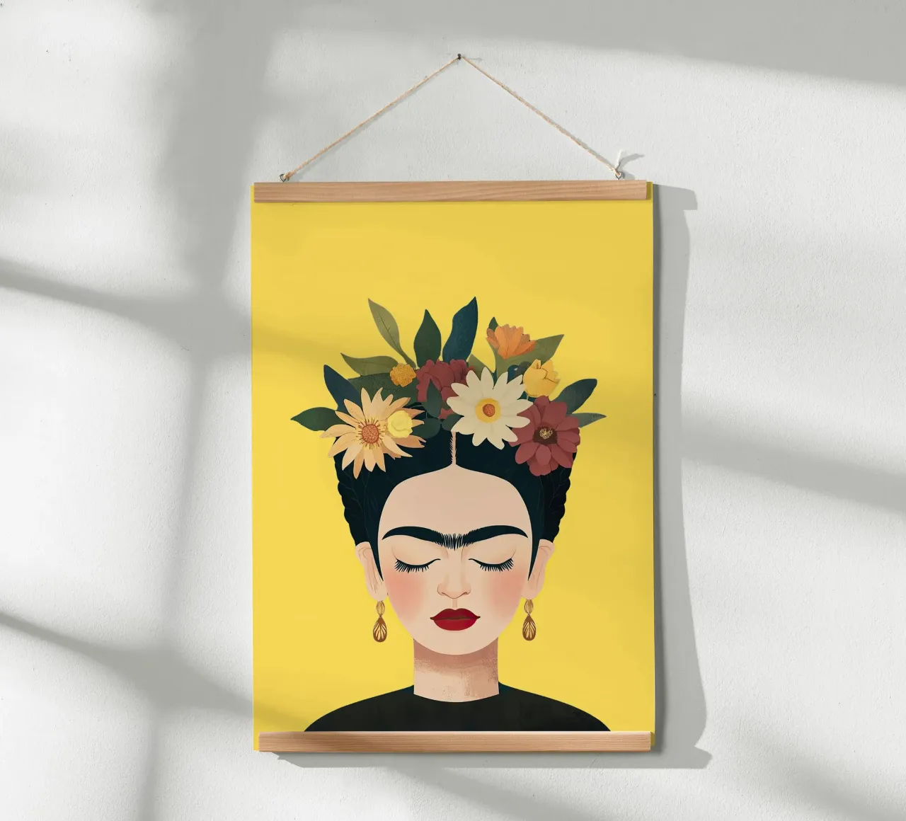 Frida Kahlo - De l'obscurité à la lumière poster avec cadre en bois de Fantasias Florales