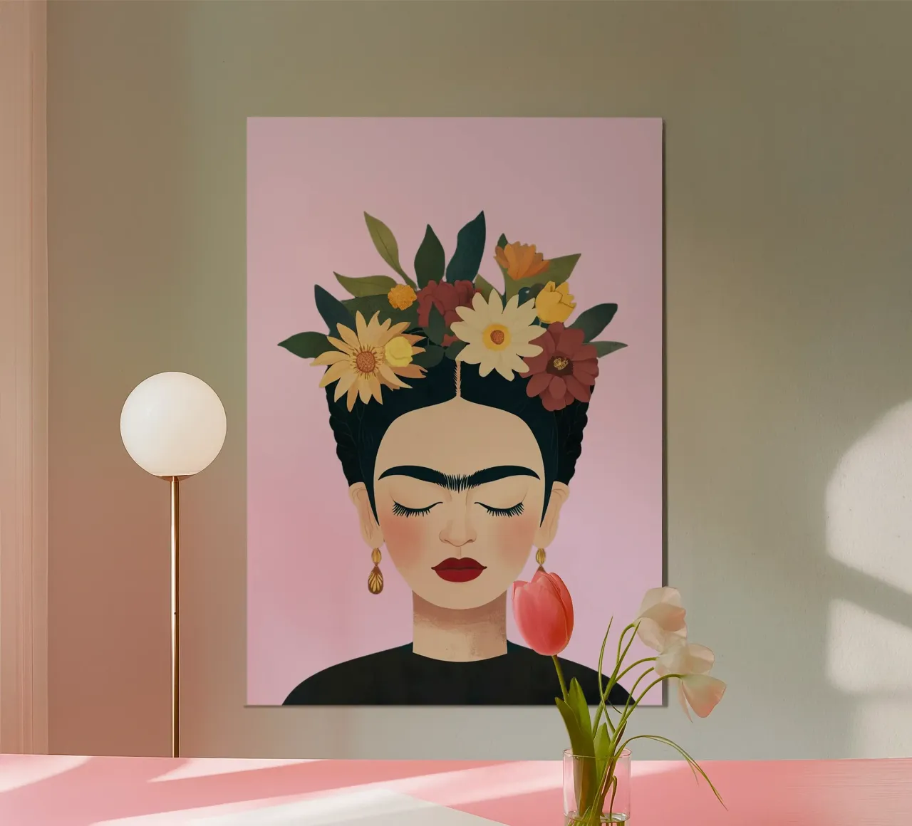 Frida Kahlo - Un futuro pieno di speranza poster con telaio in alluminio da Fantasias Florales