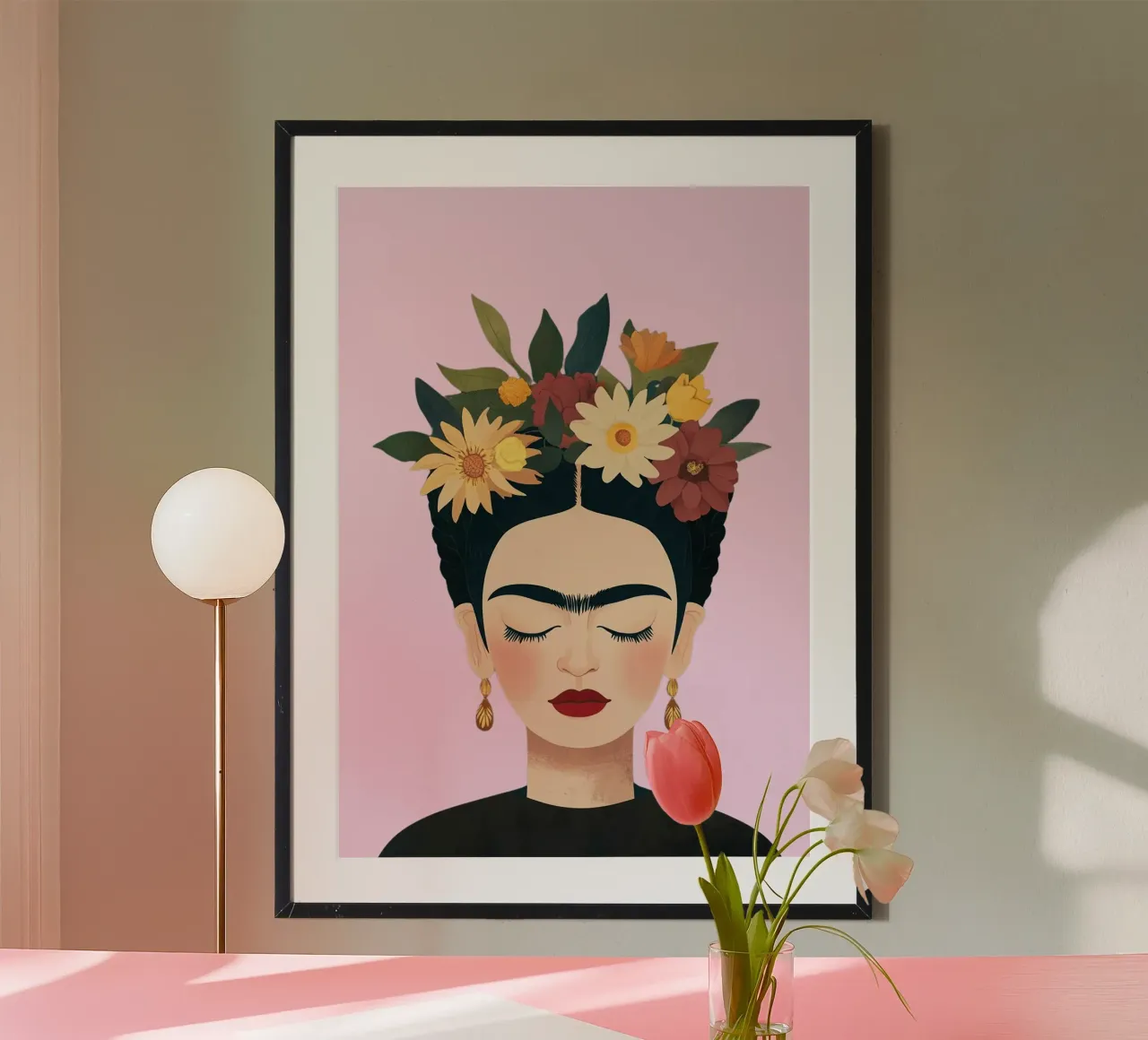 Frida Kahlo - Un futuro pieno di speranza poster con telaio in alluminio da Fantasias Florales