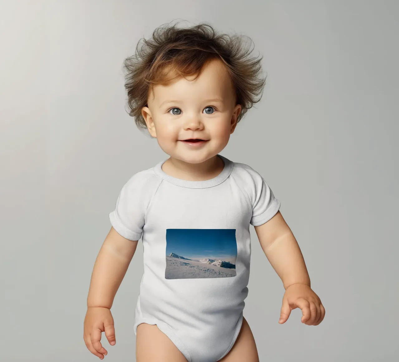 Silent Peaks – Winter Harmony in the Alps short-sleeve baby romper by FujiSwiss