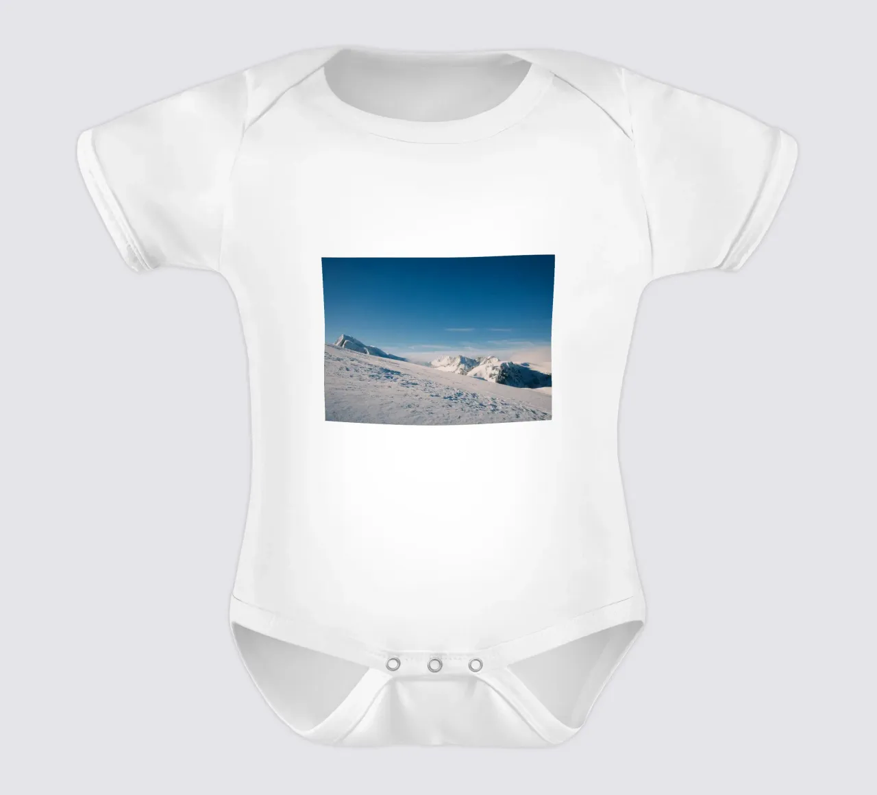Silent Peaks – Winter Harmony in the Alps short-sleeve baby romper by FujiSwiss