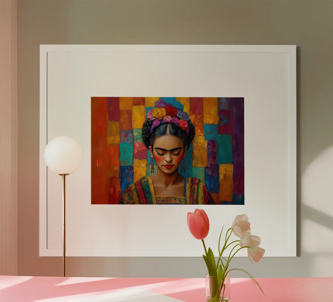 Frida Kahlo - Glaube an dich selbst Poster mit Holzrahmen von Fantasias Florales