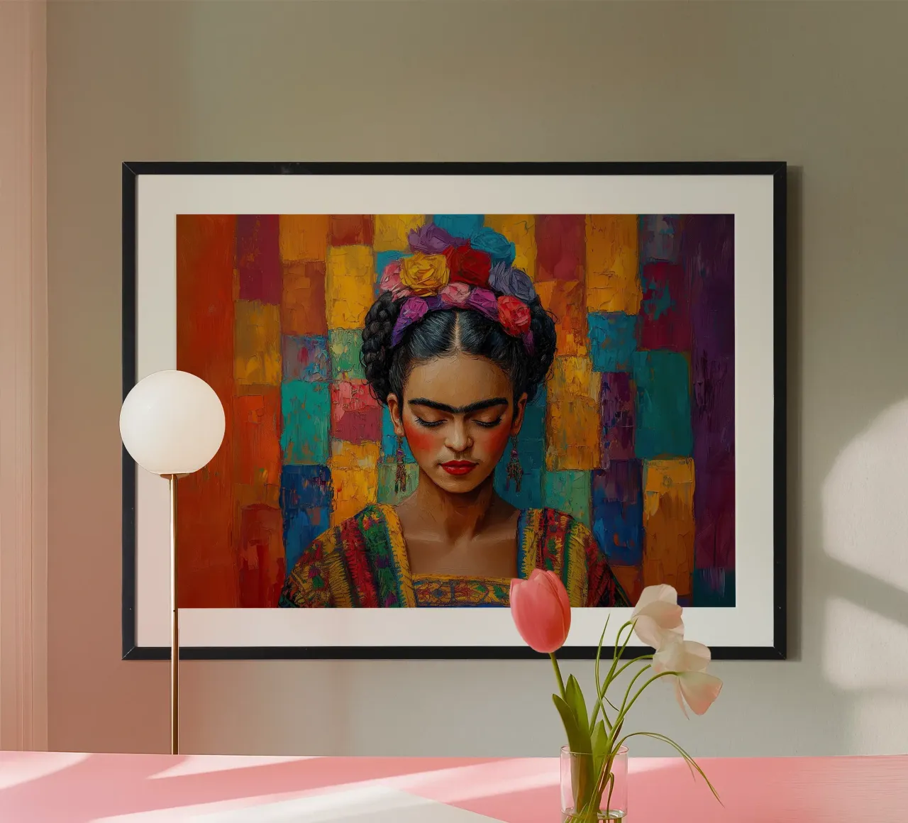 Frida Kahlo - Glaube an dich selbst Poster mit Holzrahmen von Fantasias Florales