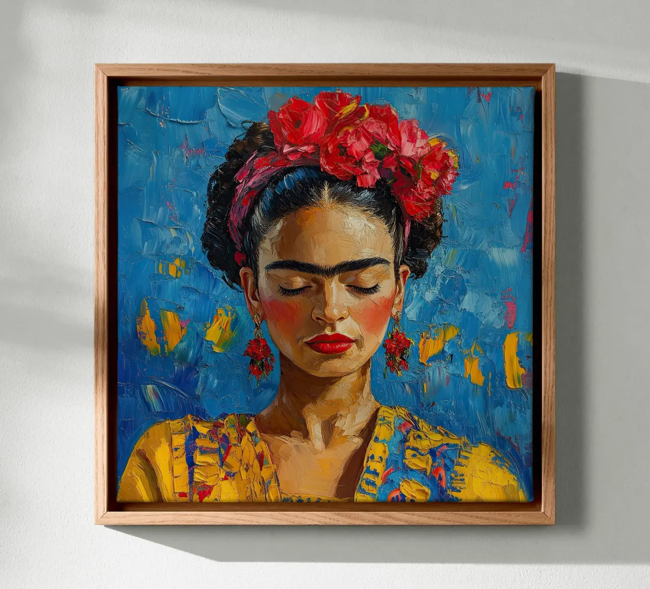 Frida Kahlo - Vertraue deiner Intuition Leinwand mit Schattenfugenrahmen von Fantasias Florales
